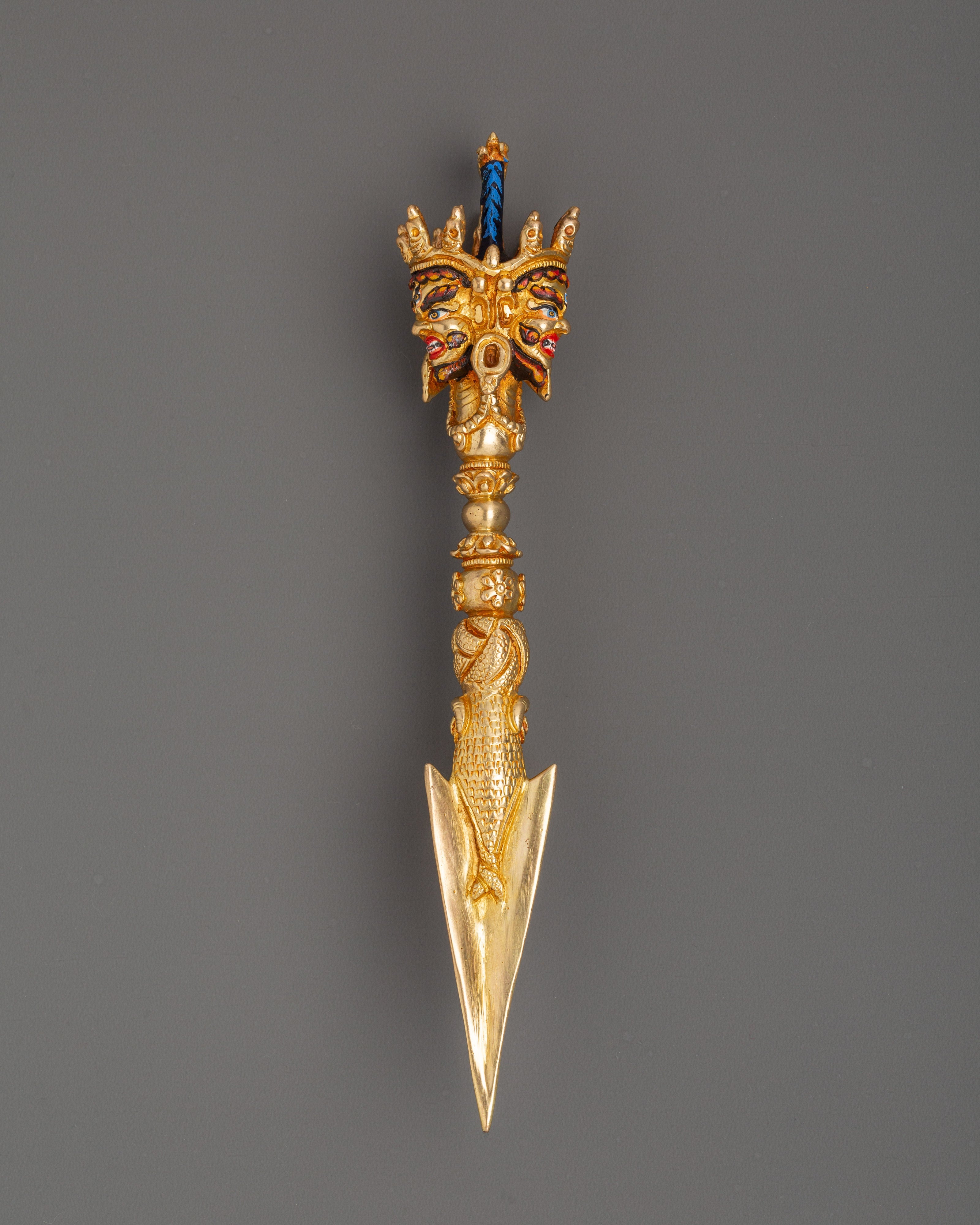 Gold-Plated Tibetan Phurba Dagger  in copper | Sacred Ritual Tool of Transformation