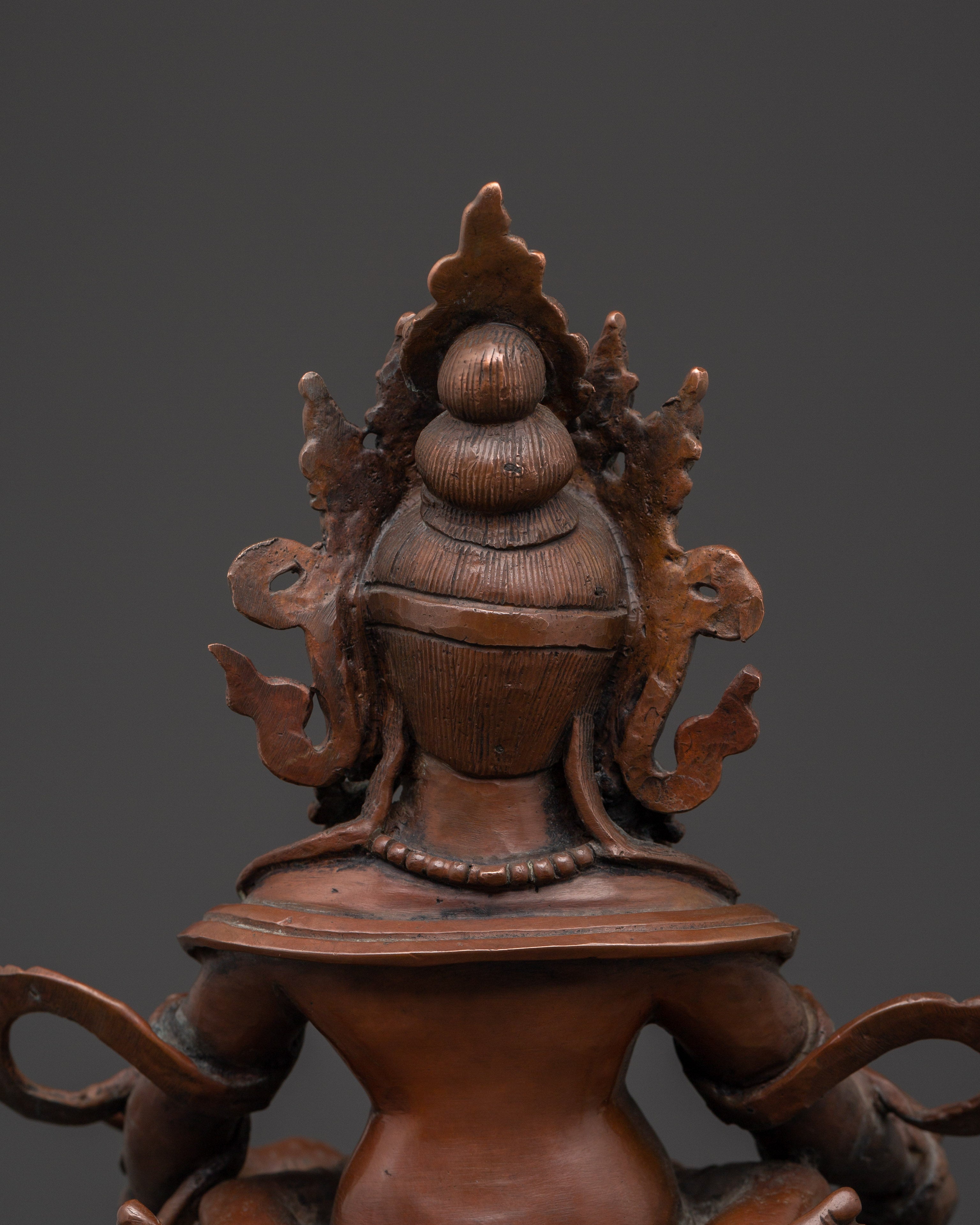 Tibetan Dzambhala Statue with Consort | Handmade Oxidized Copper Sculpture