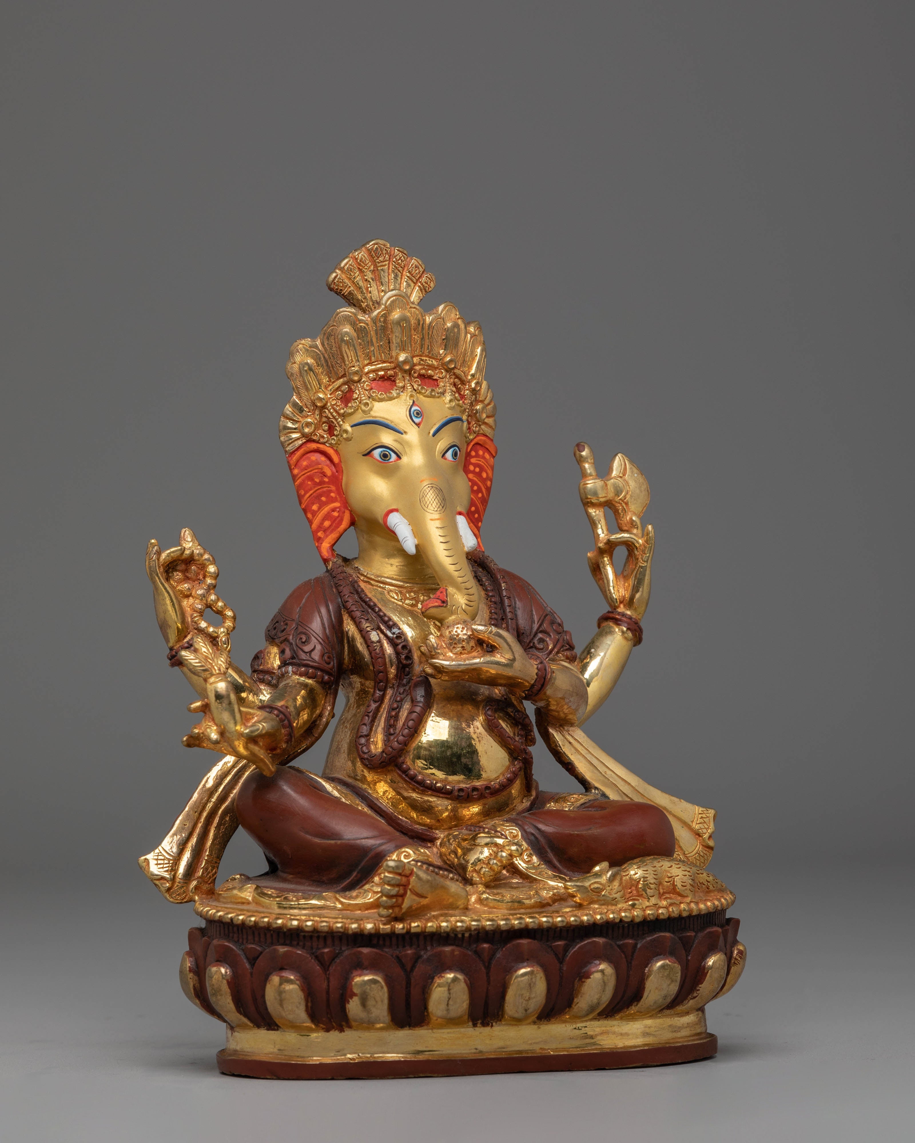 Golden Ganesh Wealth Deity Statue | Hindu God of Prosperity & Wisdom