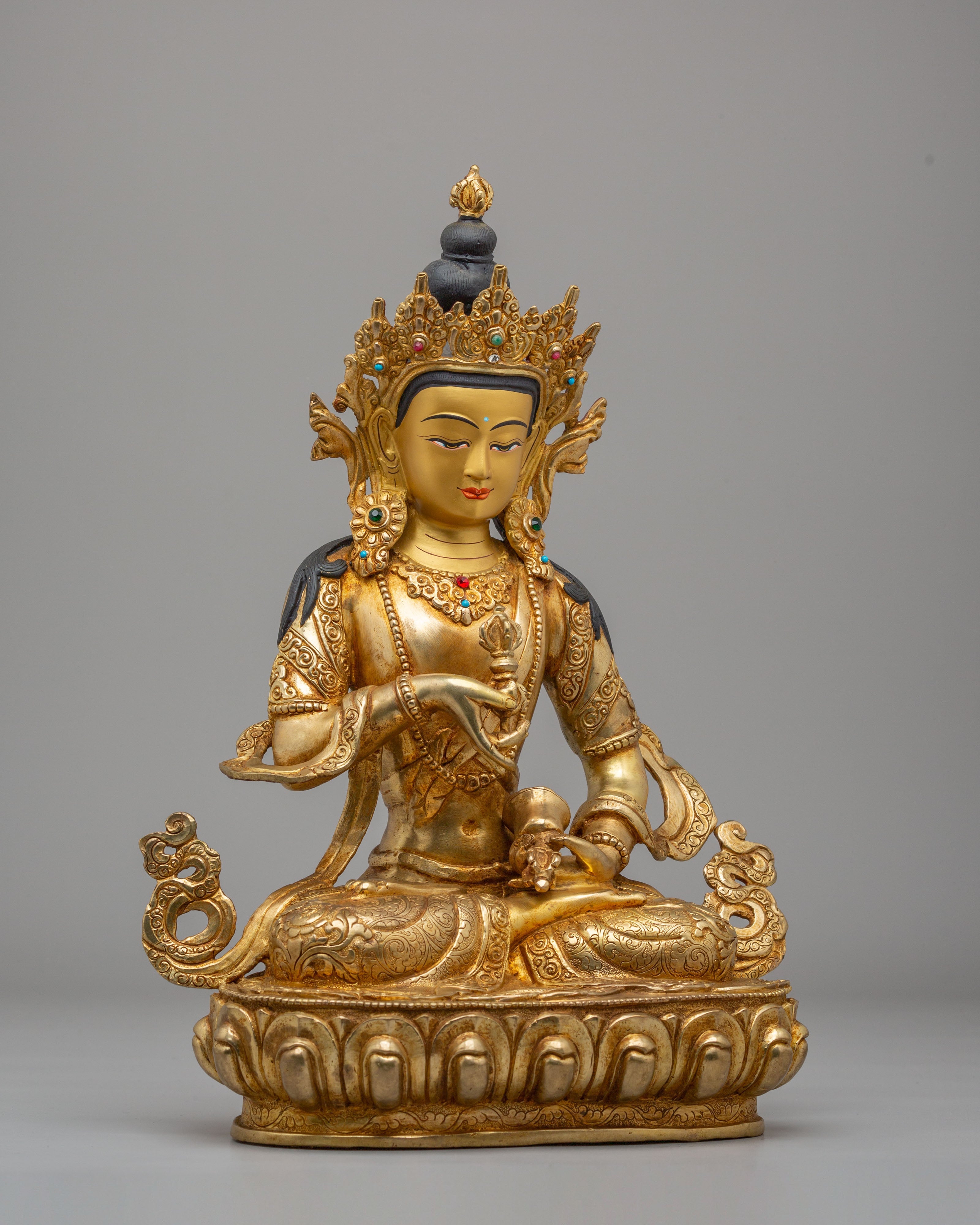 Sacred Tibetan Buddhist Vajrasattva Statue | 24K Gold Plated Copper Sculpture