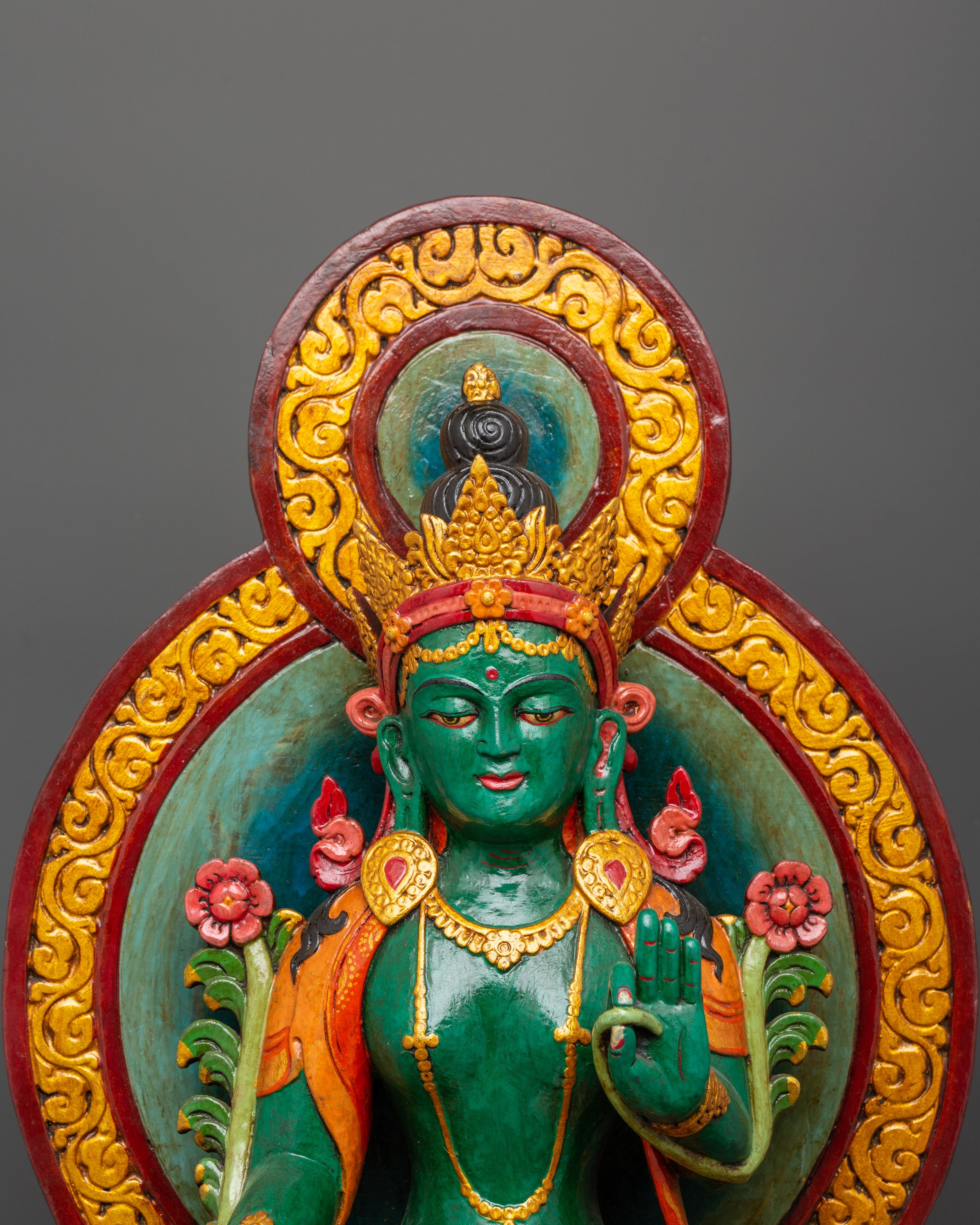 Green Tara Wooden Statue | Symbol of Compassion & Protection