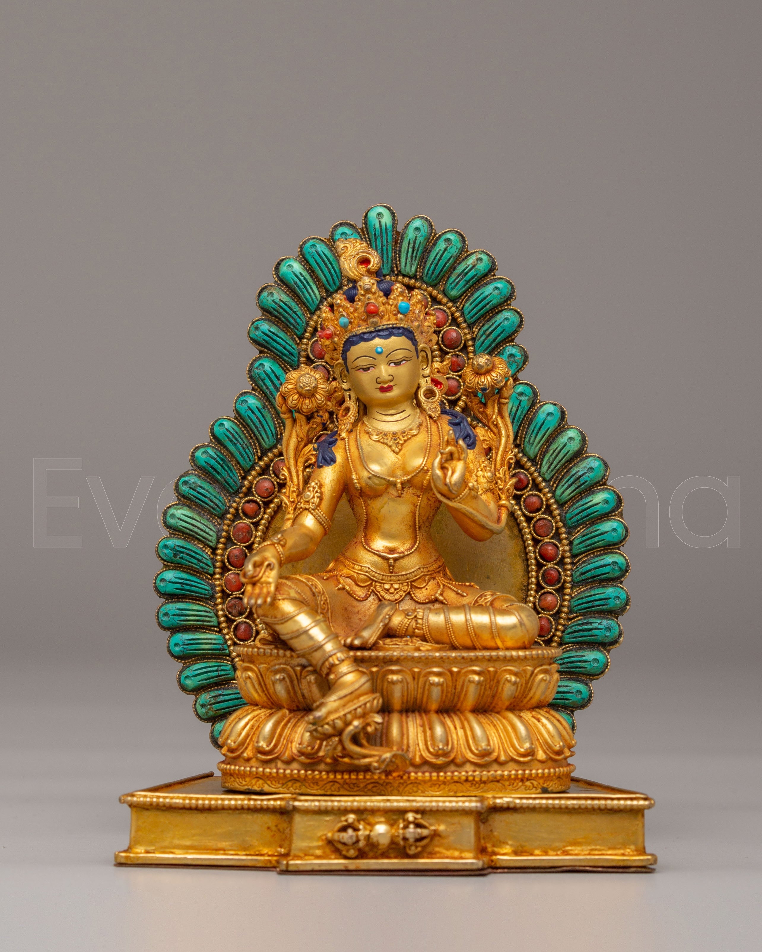 Spiritual Divine Green Tara Statue | Copper Body with 24K Gold Plating