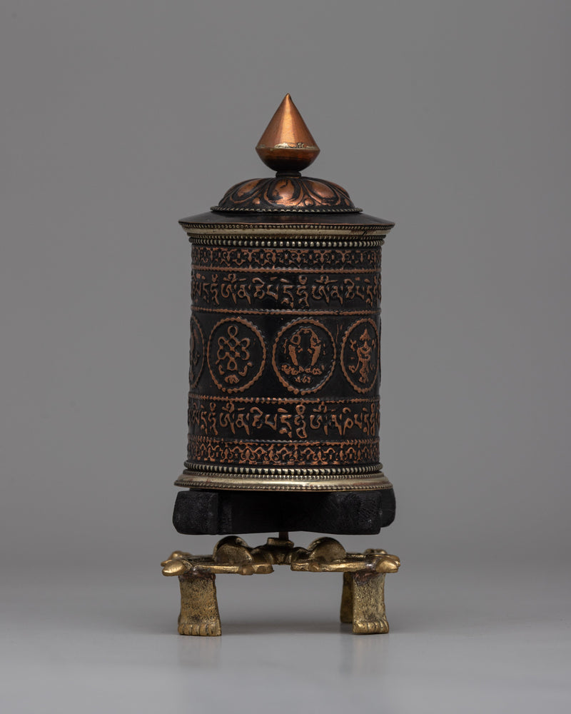 Copper, Brass & Wood Prayer Wheel for Blessings | Buddhist Meditation Tool