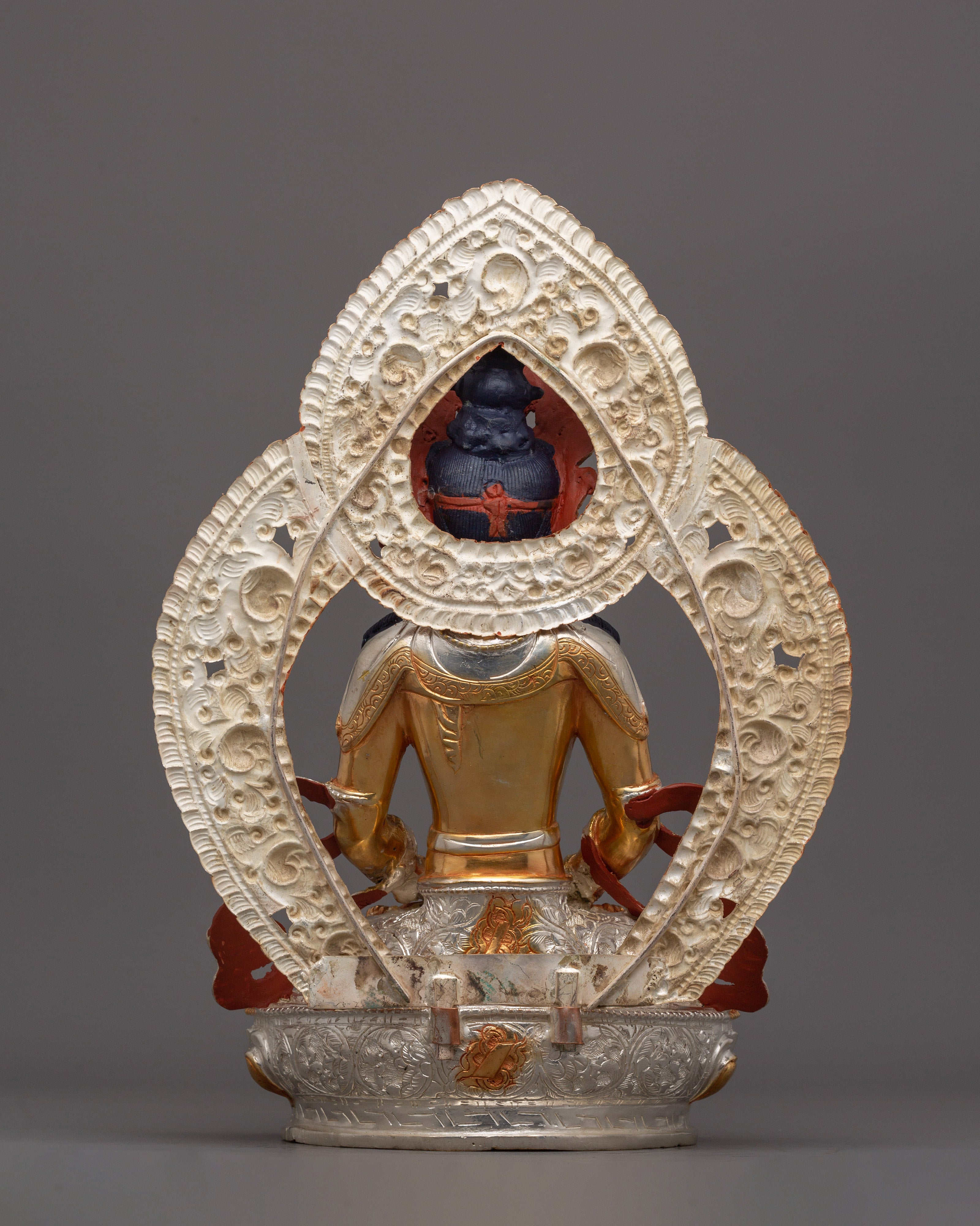 Handmade Buddha Amitayus Statue | Handmade Gold and Silver-Plated Copper Sculpture for Altar