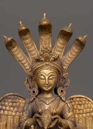 Handcrafted brass Naagkanya statue | Sacred Brass Home Altar Decor