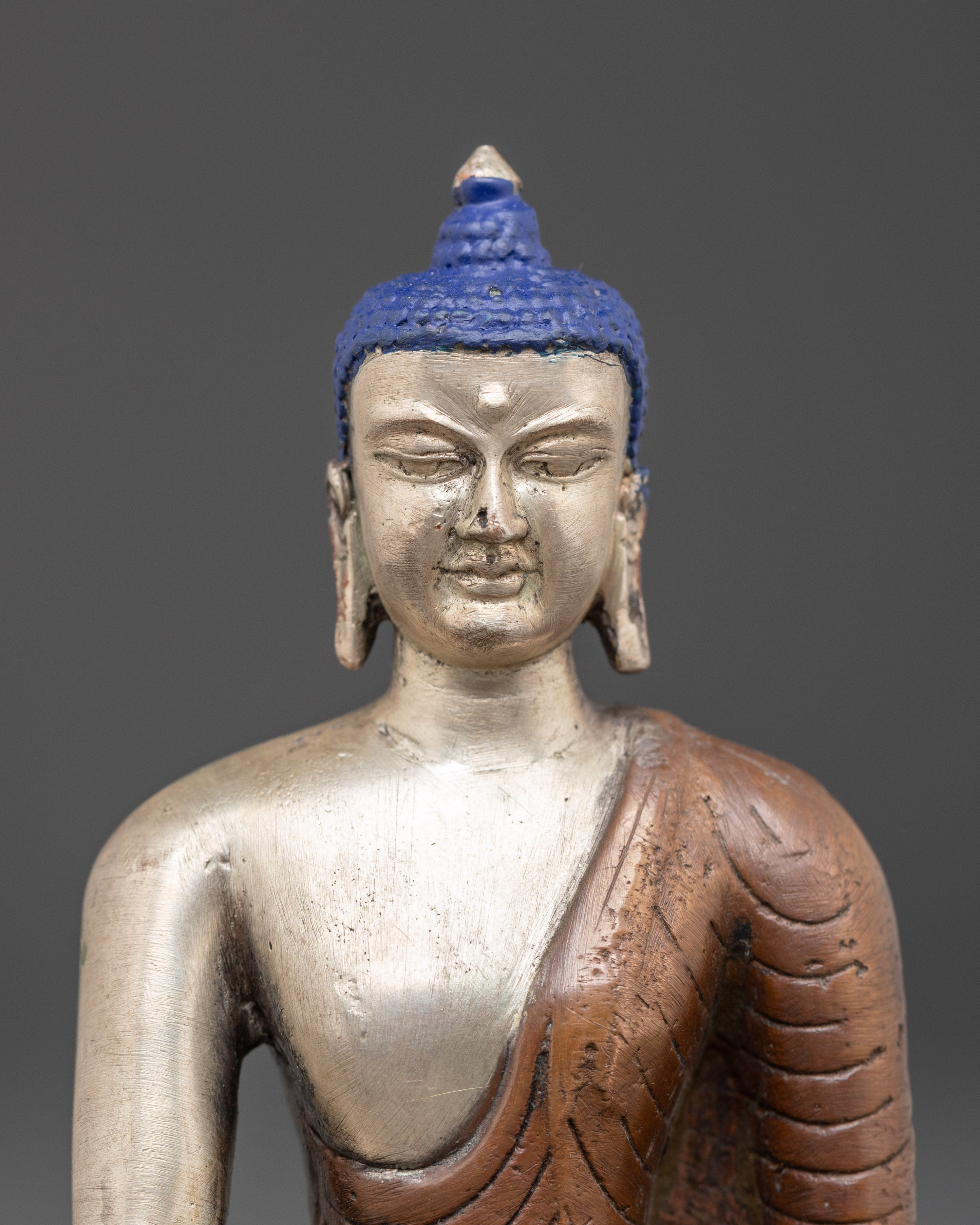 Handmade Awakened Shakyamuni Buddha Statue | Silver Plated Meditation Decor