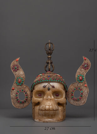 Mystic Skull Decor Copper Body with Silver Plating | Inlaid Coral, Turquoise & Crystal
