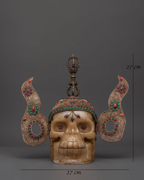 Mystic Skull Decor Copper Body with Silver Plating | Inlaid Coral, Turquoise & Crystal