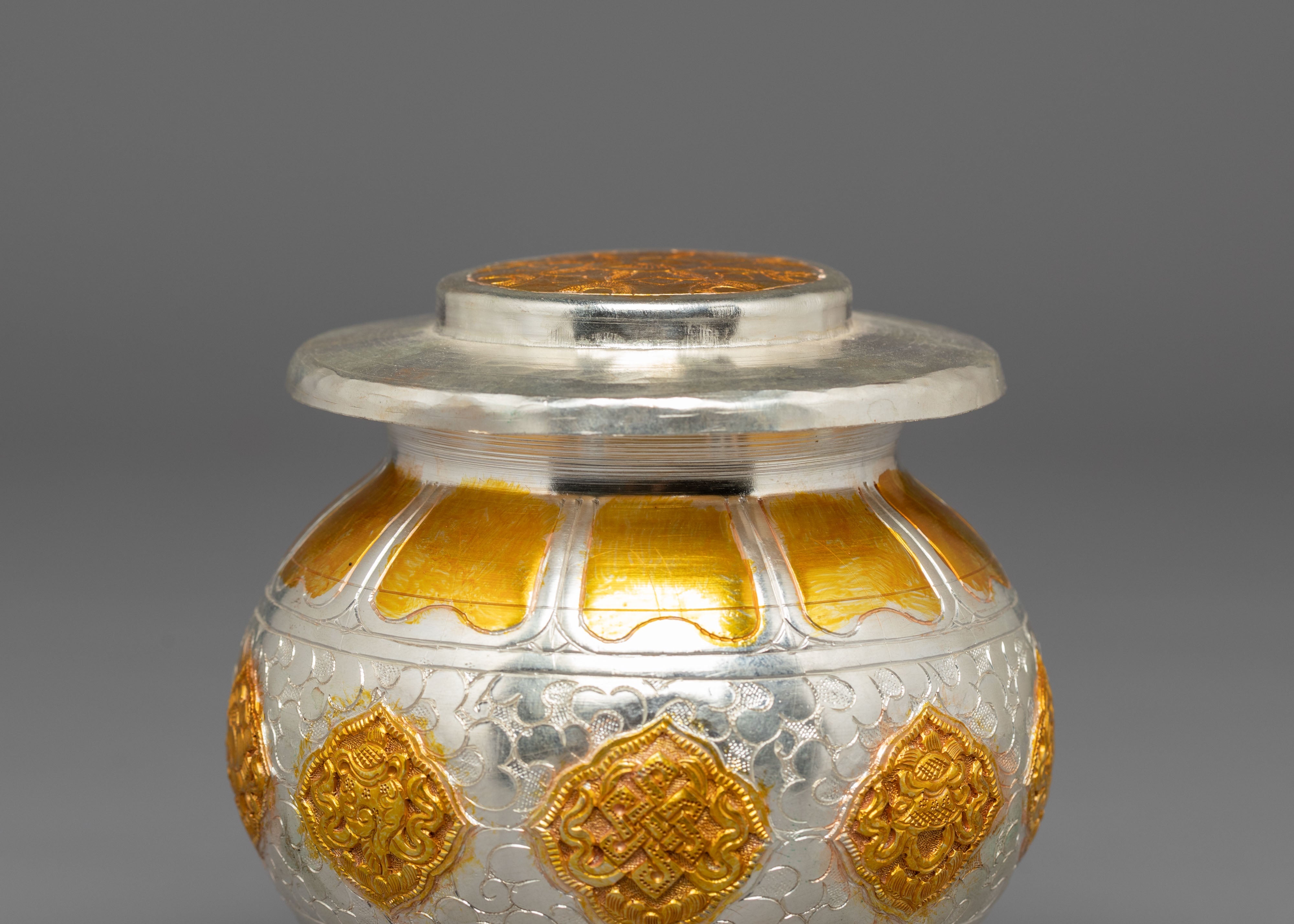 Gold Plated Rice Pot for Offering | Copper and Silver Plated Ritual Item for Altar