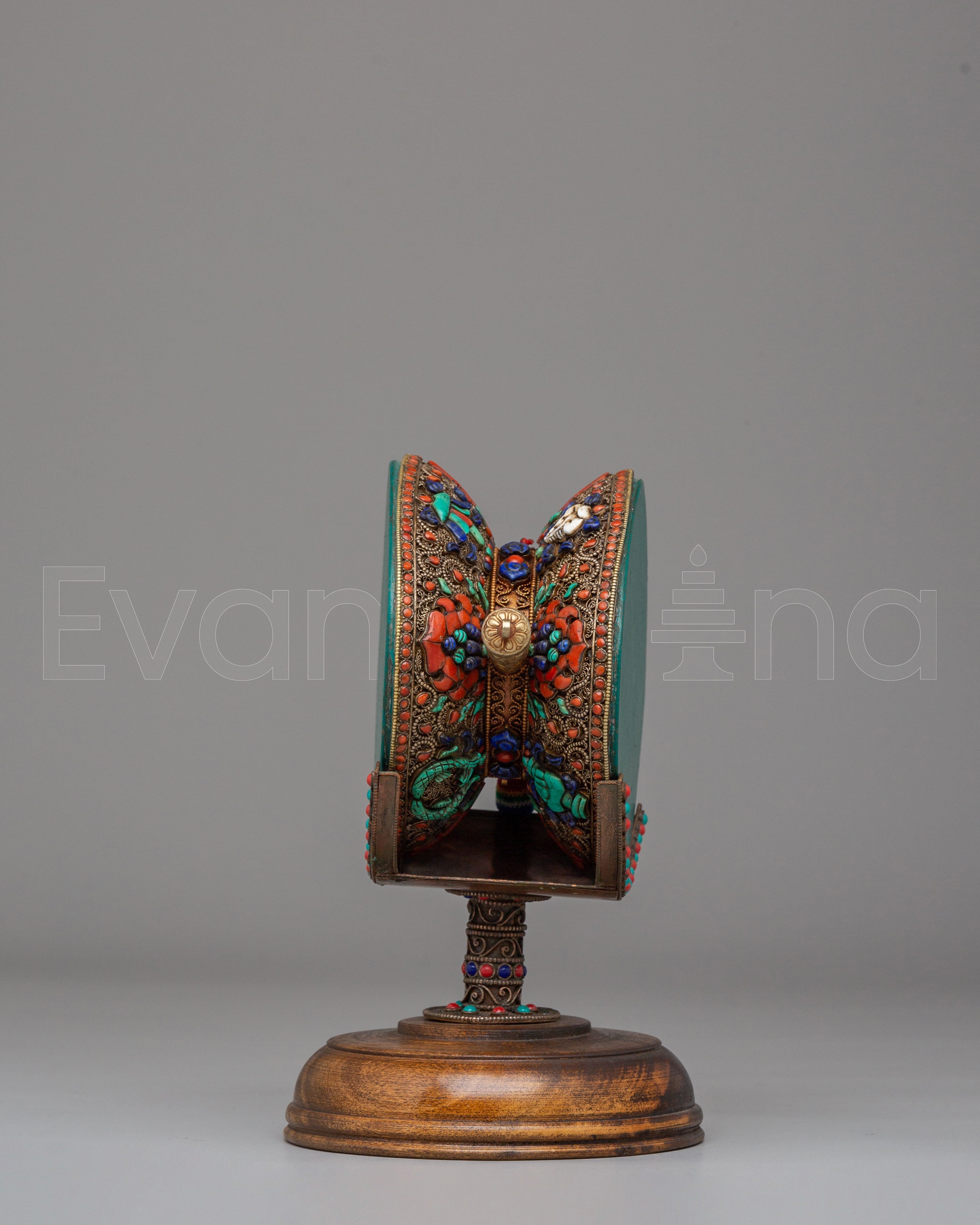 Buddhist Damaru with Stand | Handcrafted Ritual Drum for Meditation