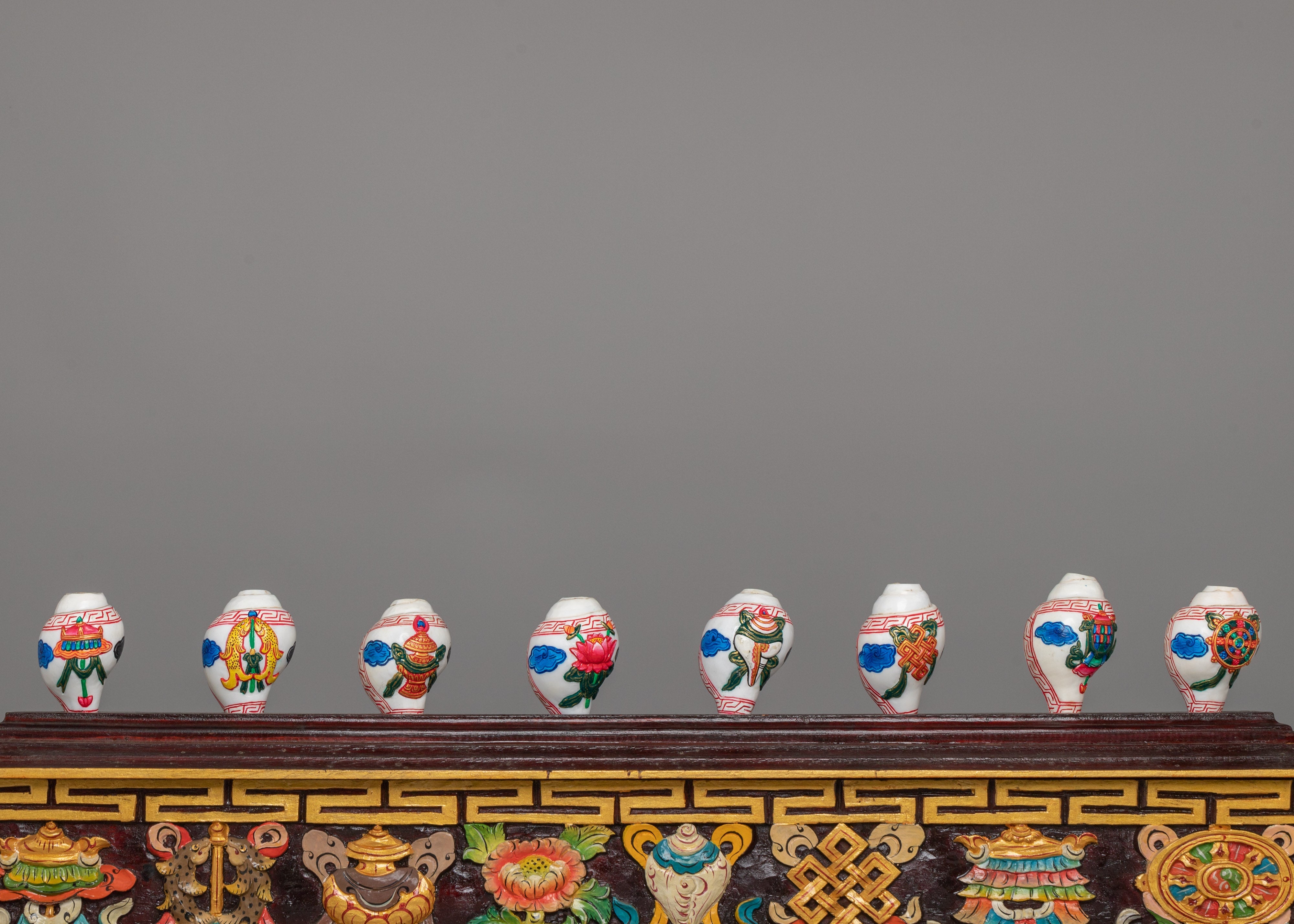 8 Auspicious Symbols Conch Shell Set with Wooden Stand | Ritual Decor&nbsp;