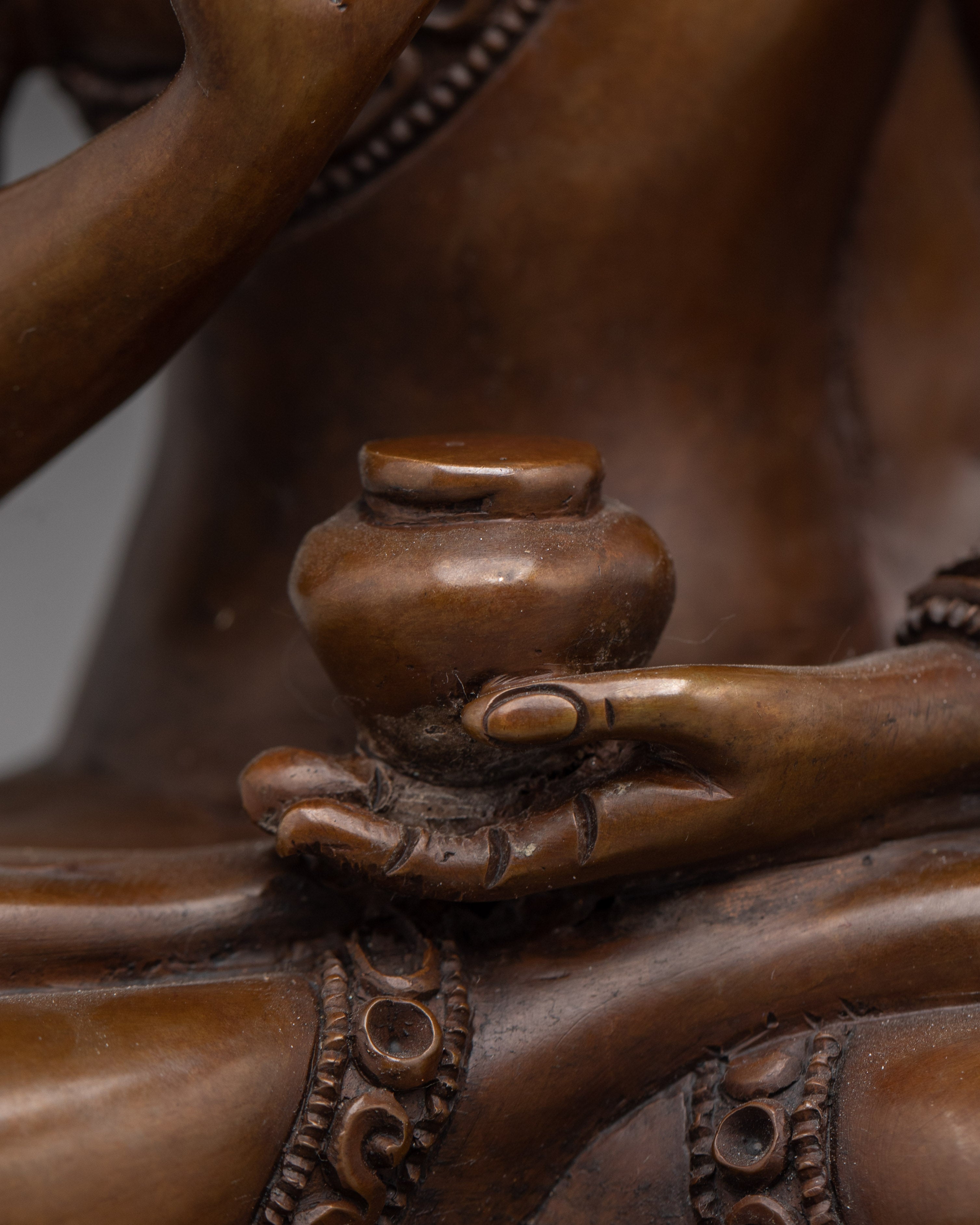 Amogasiddhi Buddha Statue in Oxidized Copper | Meditation and Spiritual Connection