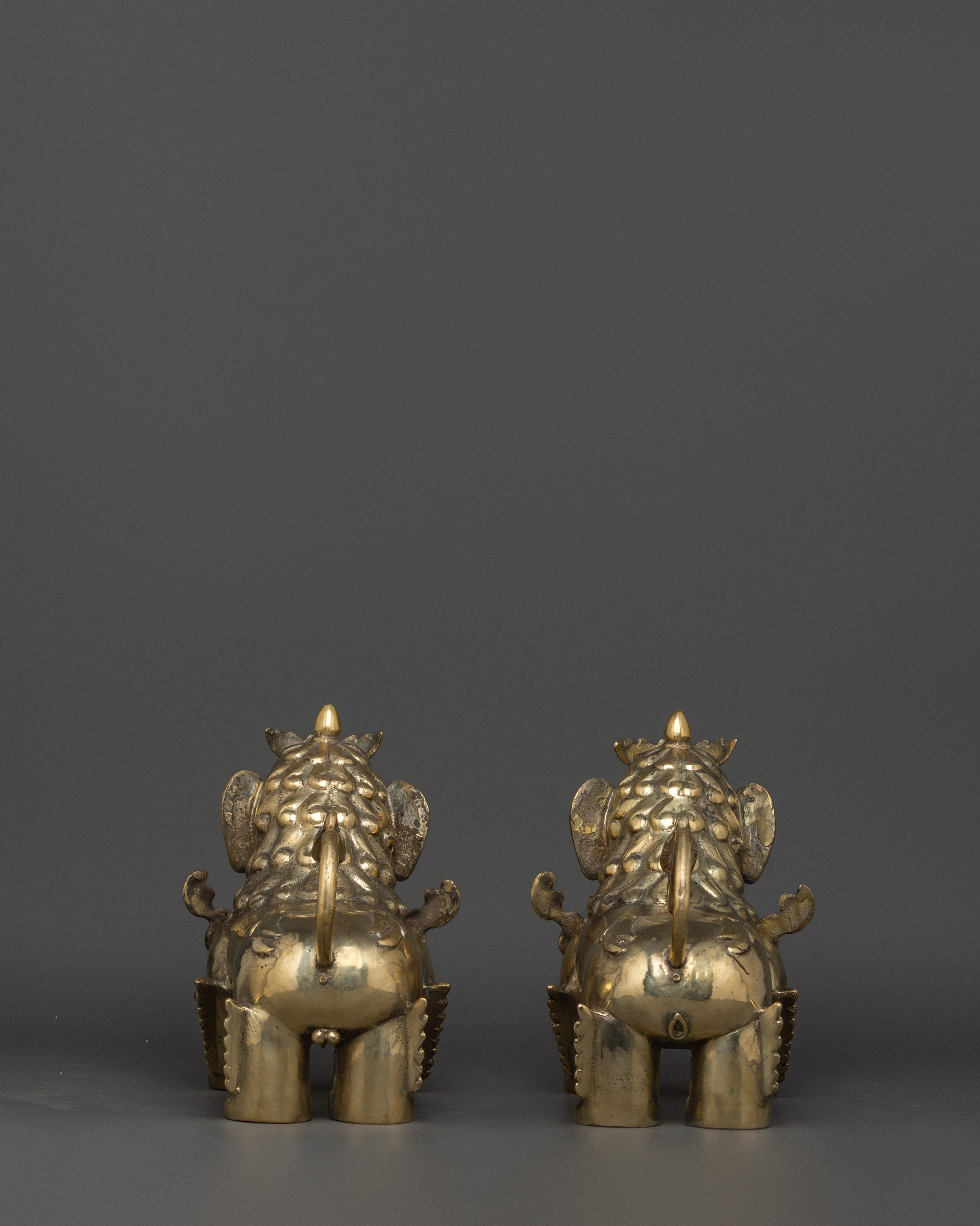 Handmade Tibetan Snow Lion Set | Brass Guardian Statues