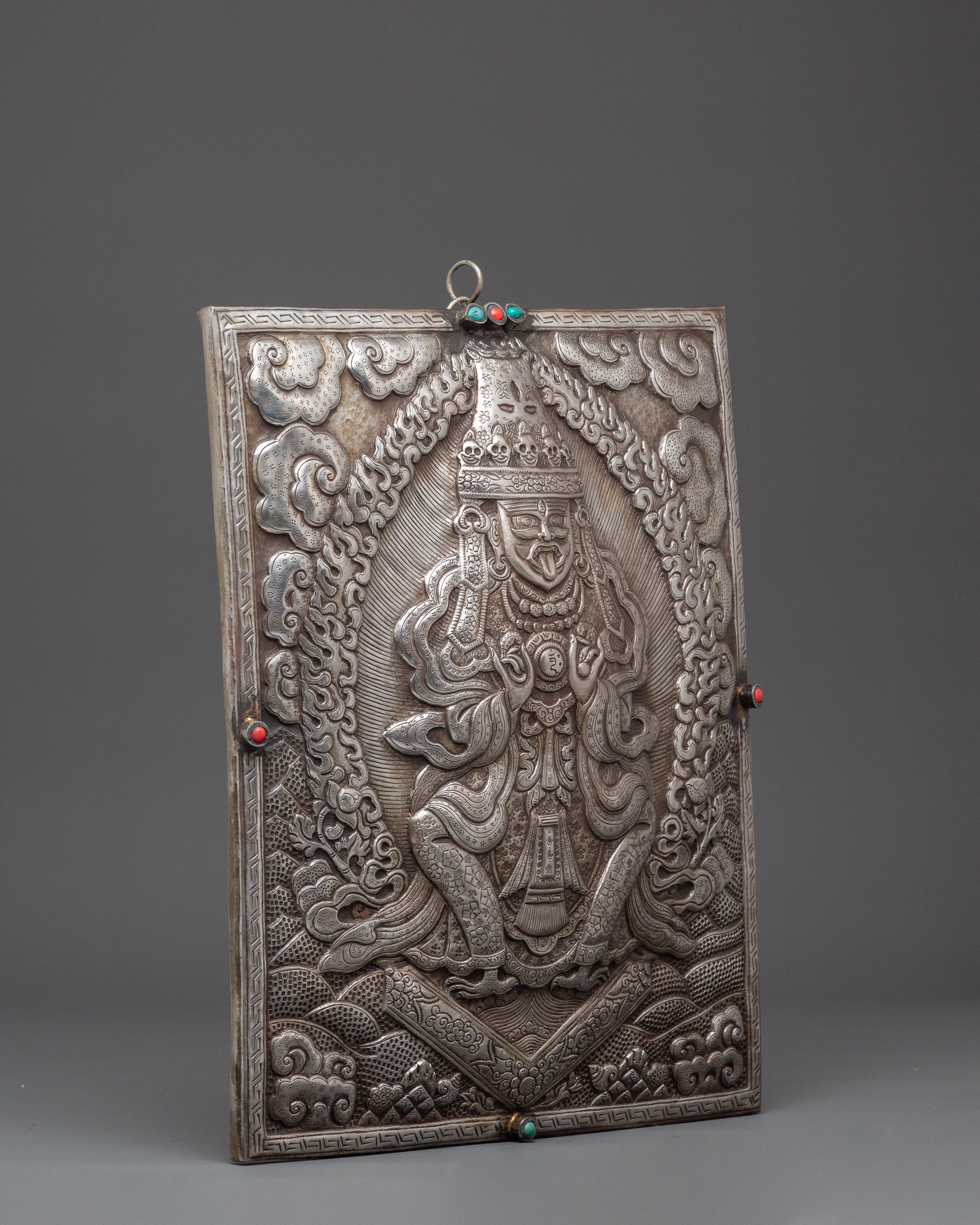 Tibetan Traditional Wall Hanging | Spiritual Decor with Iron & Stone Accents