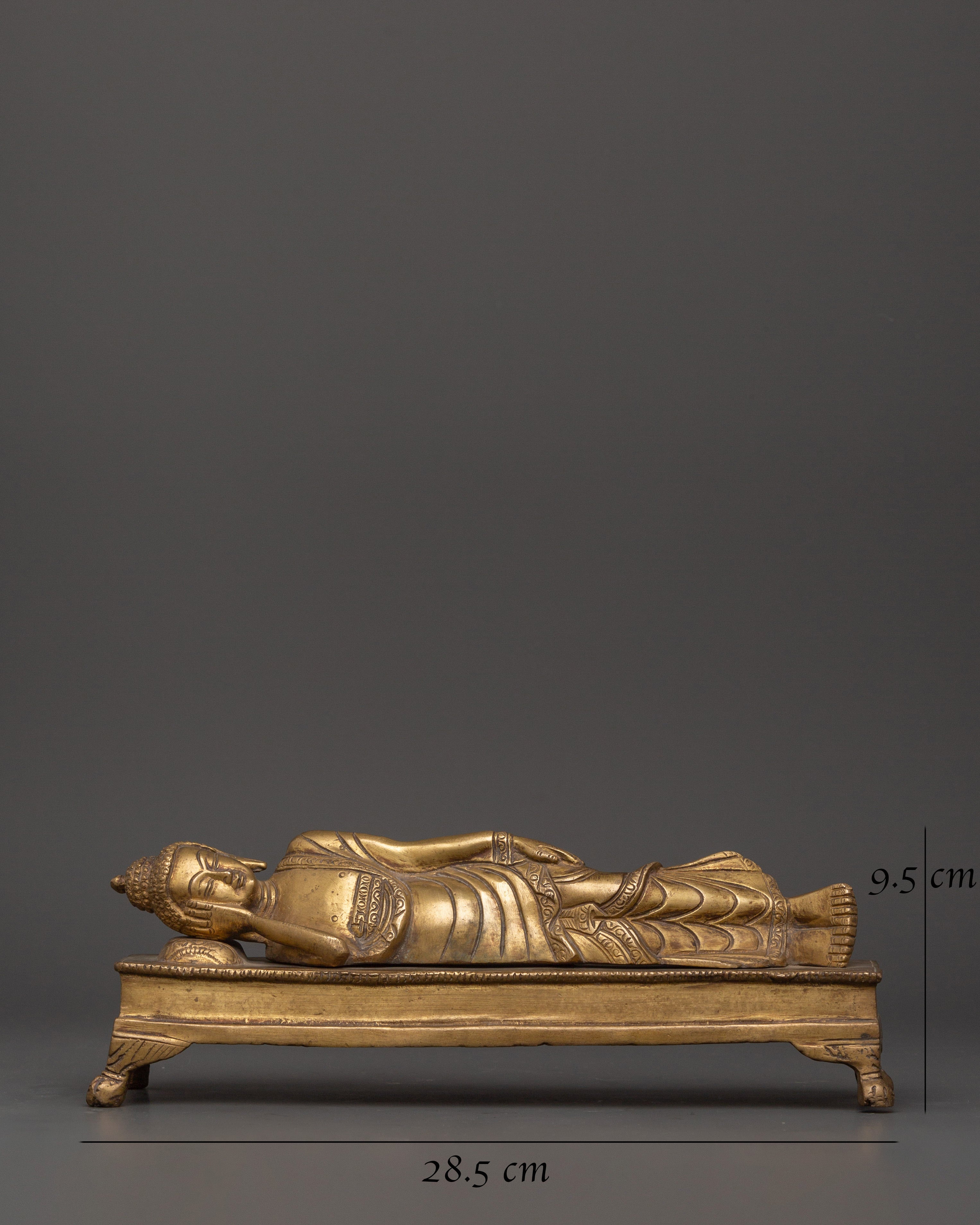 Handcarved Brass Sleeping Buddha Statue | Symbol of Peace, Liberation & Spiritual Awakening
