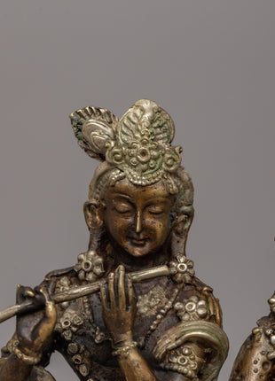 Silver-Plated Brass Radha Krishna Statue |  Symbol of Love & Devotion
