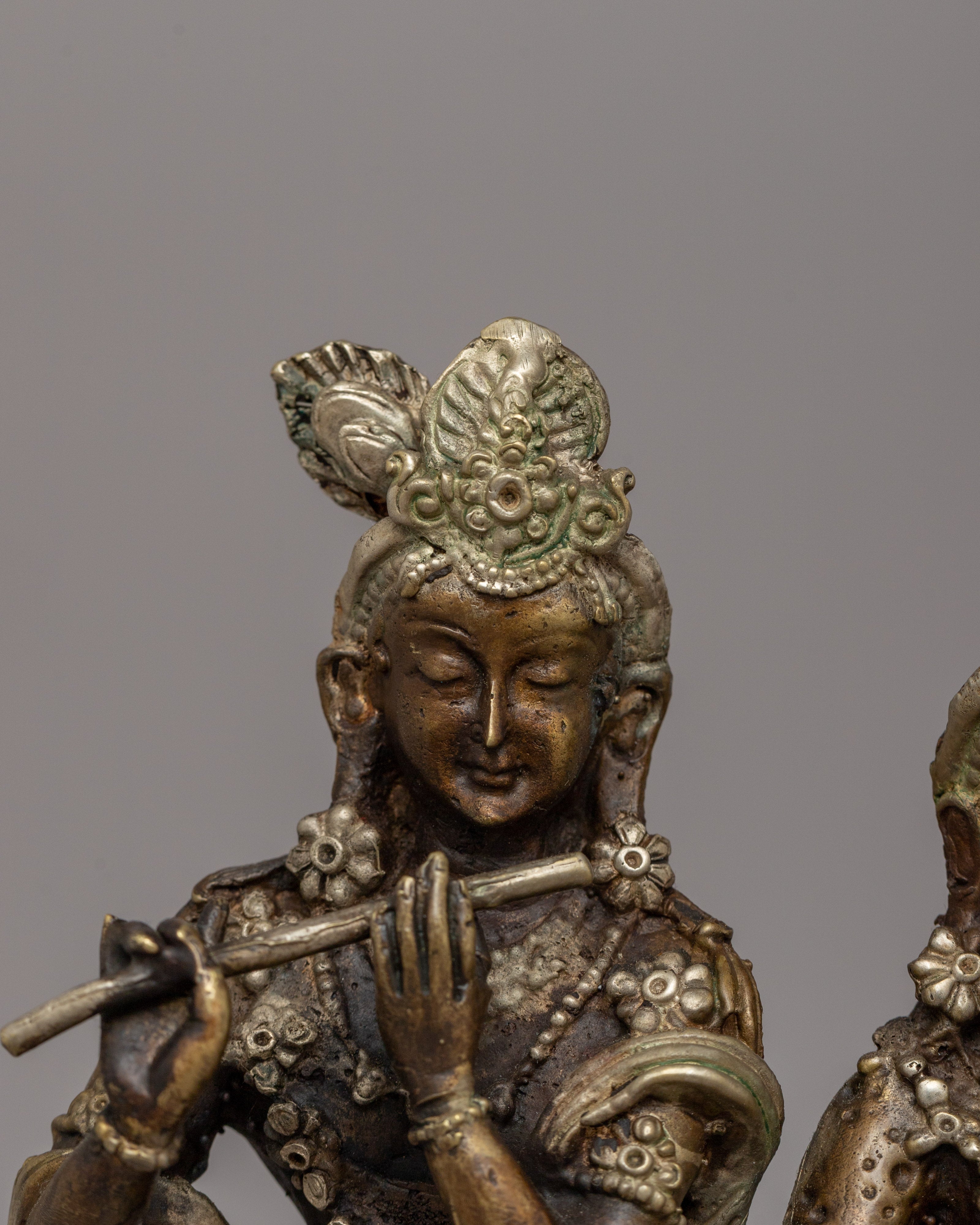 Silver-Plated Brass Radha Krishna Statue |  Symbol of Love & Devotion