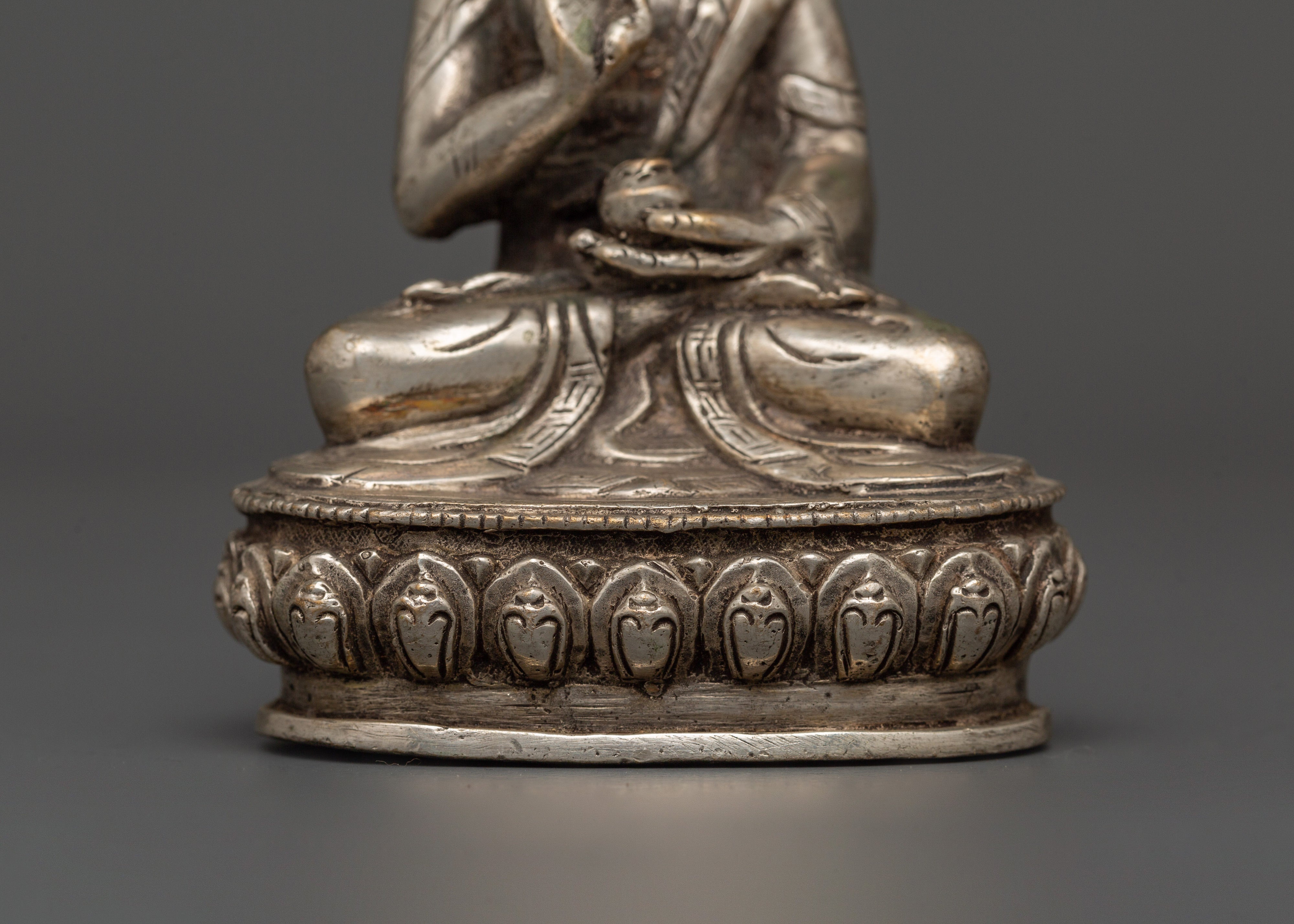 Handmade Amoghasiddhi Buddha Statue | Silver-Plated Copper Body