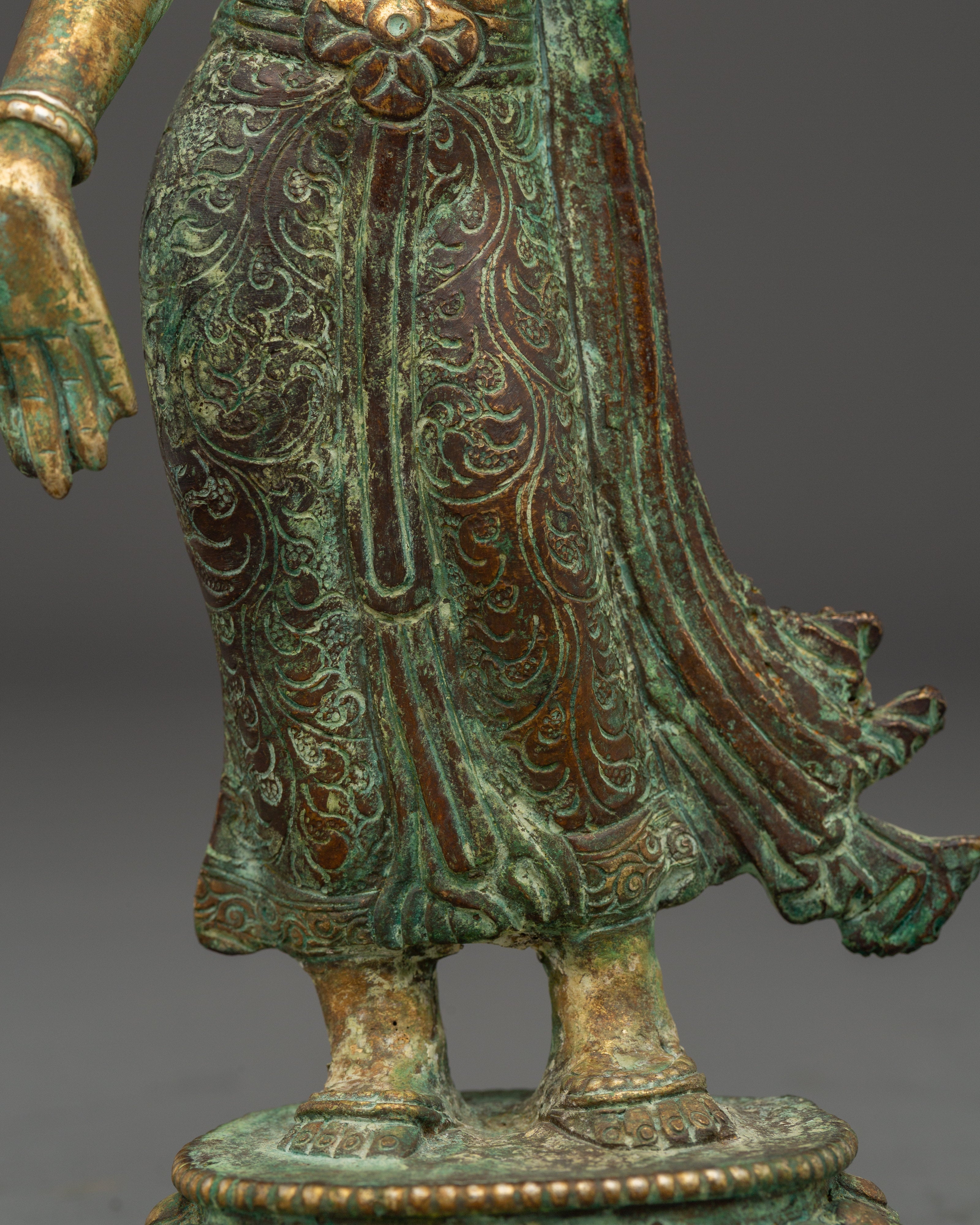 Standing Green Tara Copper Statue | Goddess of Compassion