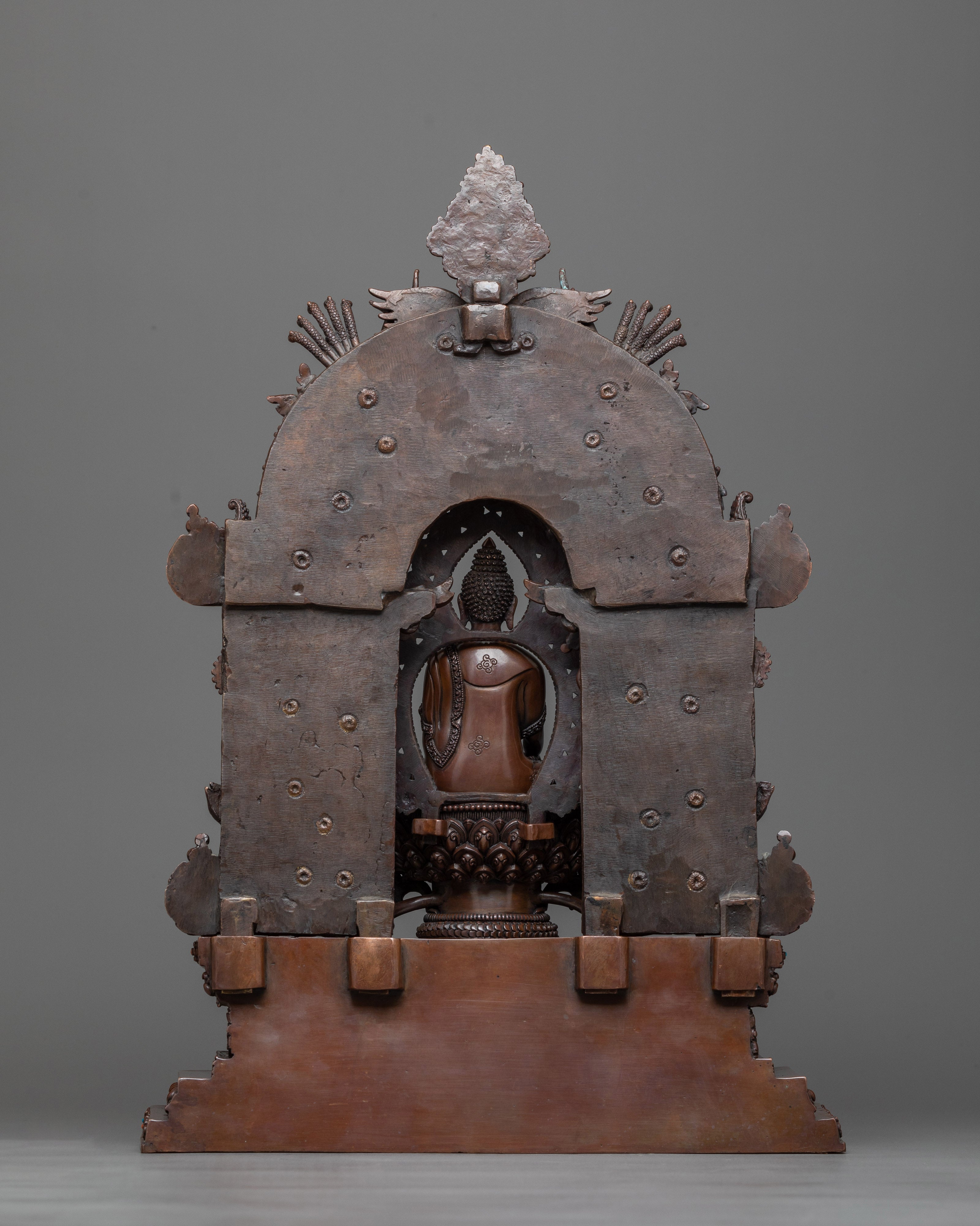 Shakyamuni Buddha with Attendant Disciples | Oxidized Copper Masterwork