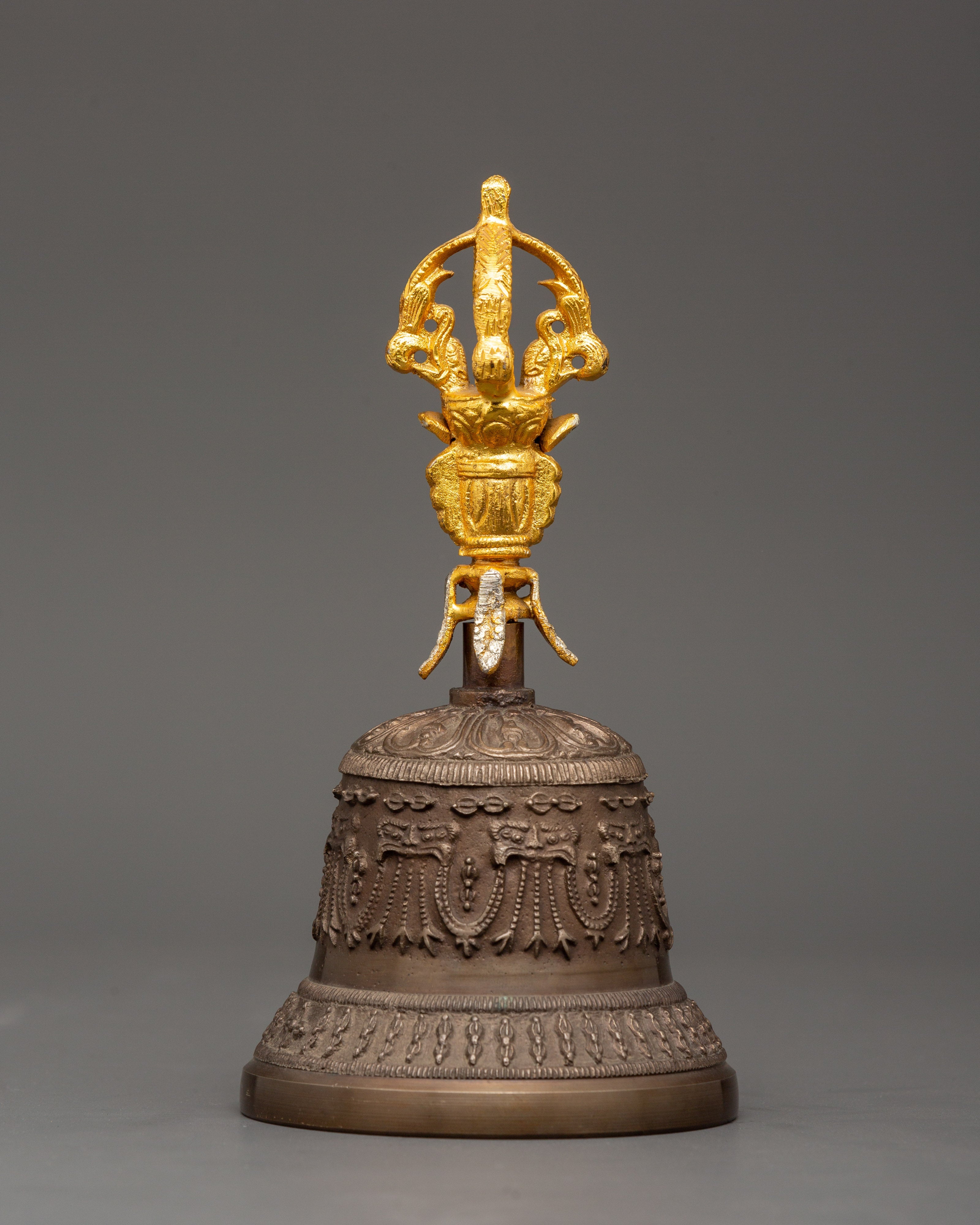 Handcrafted Meditation Bell and Vajra Set | Brass and Bronze Ritual Tools