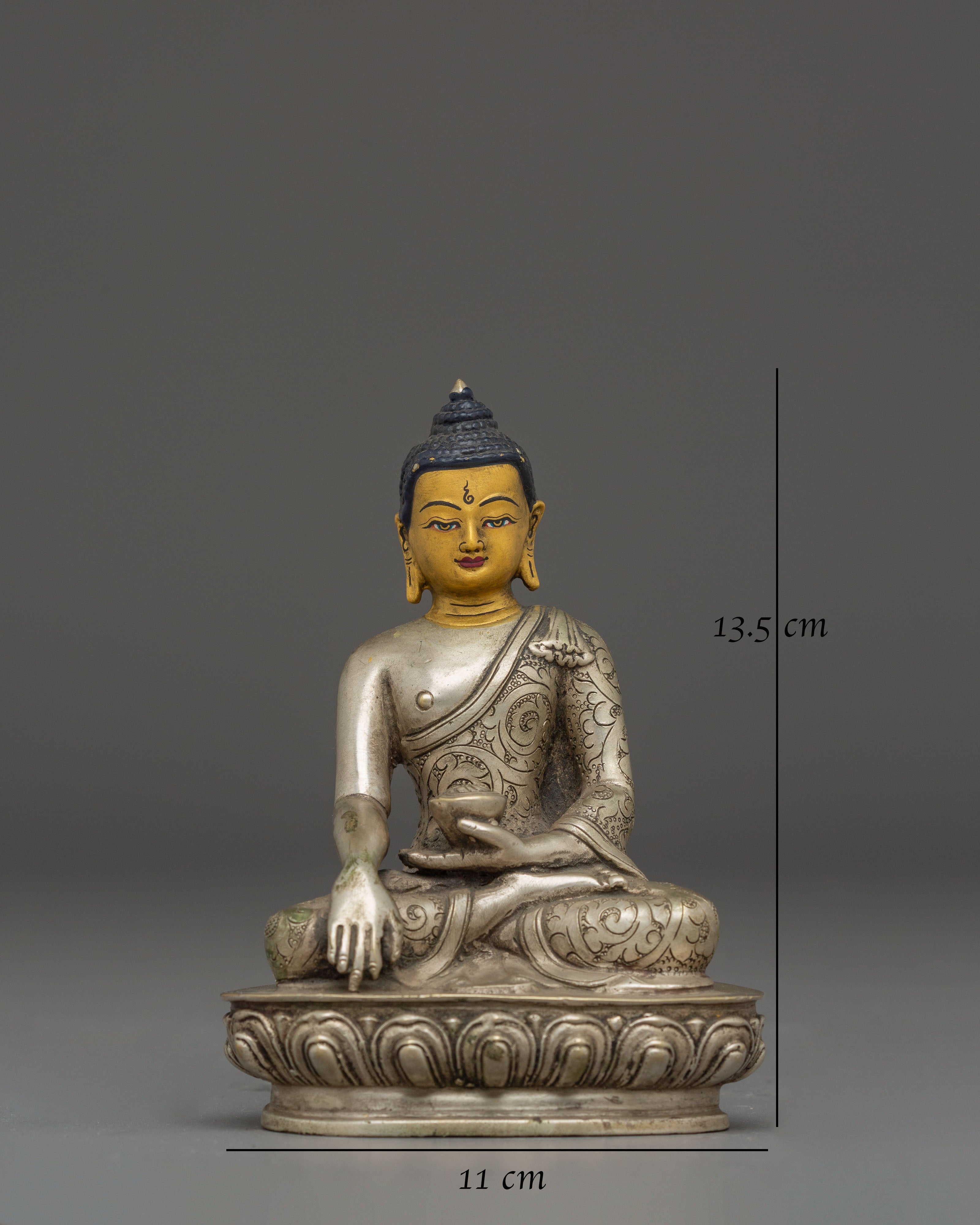 Handcrafted Shakyamuni Buddha Silver Plated Statue | Sacred Decor