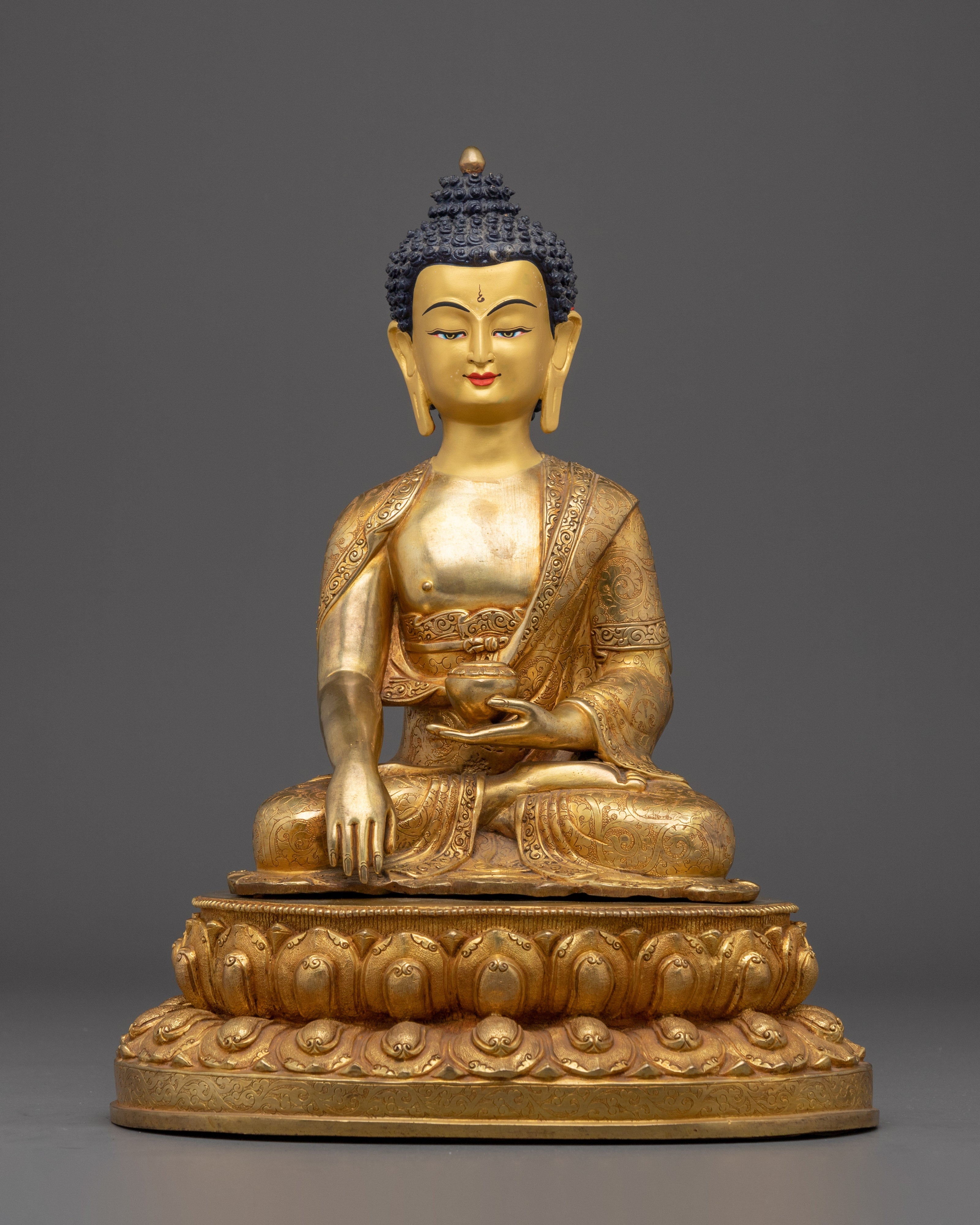 Copper Shakyamuni Buddha in Bhumisparsha Murda | Fire Gold Plated