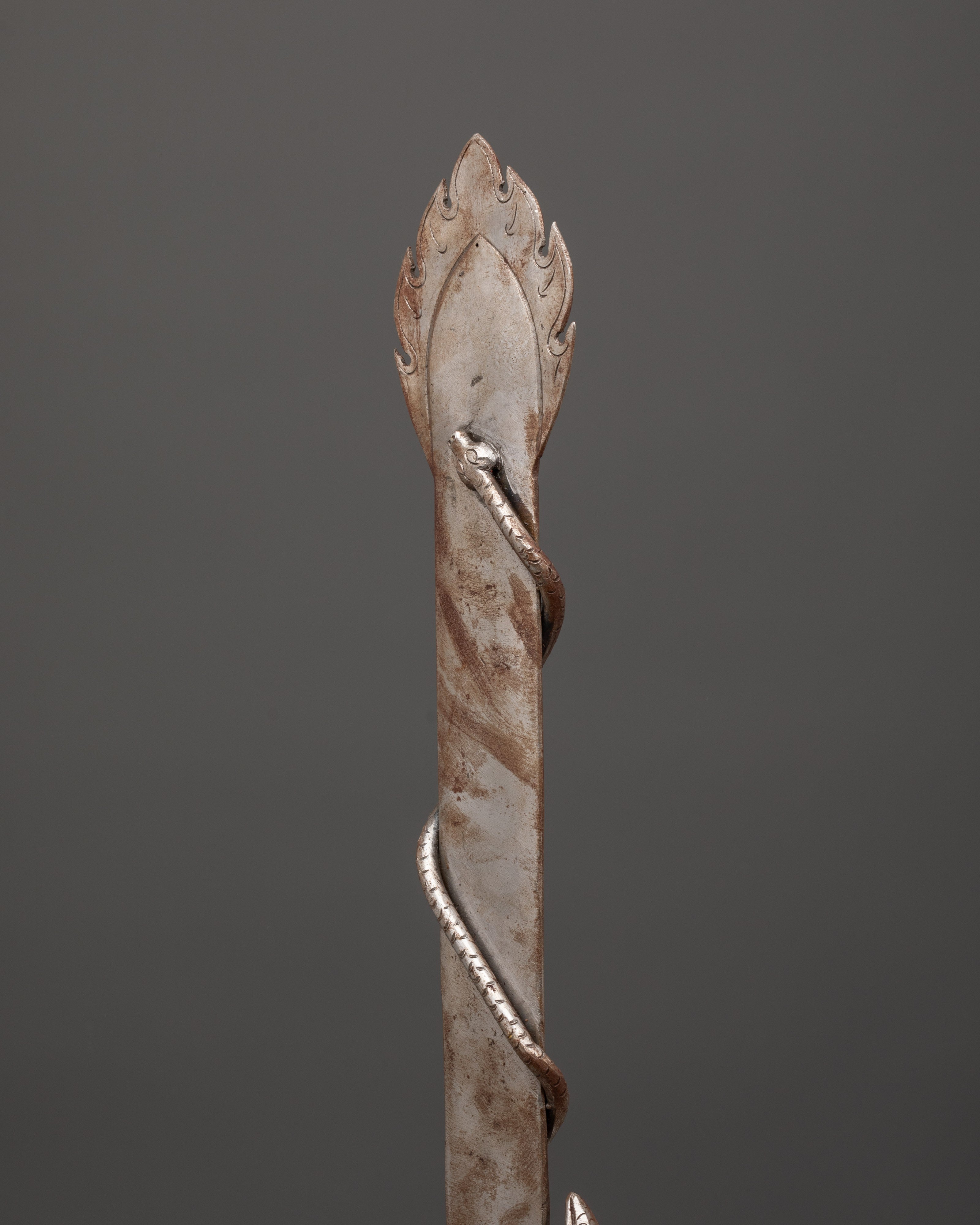 Iron Ritual Sword with Flame Design & Half Vajra | Spiritual Blade