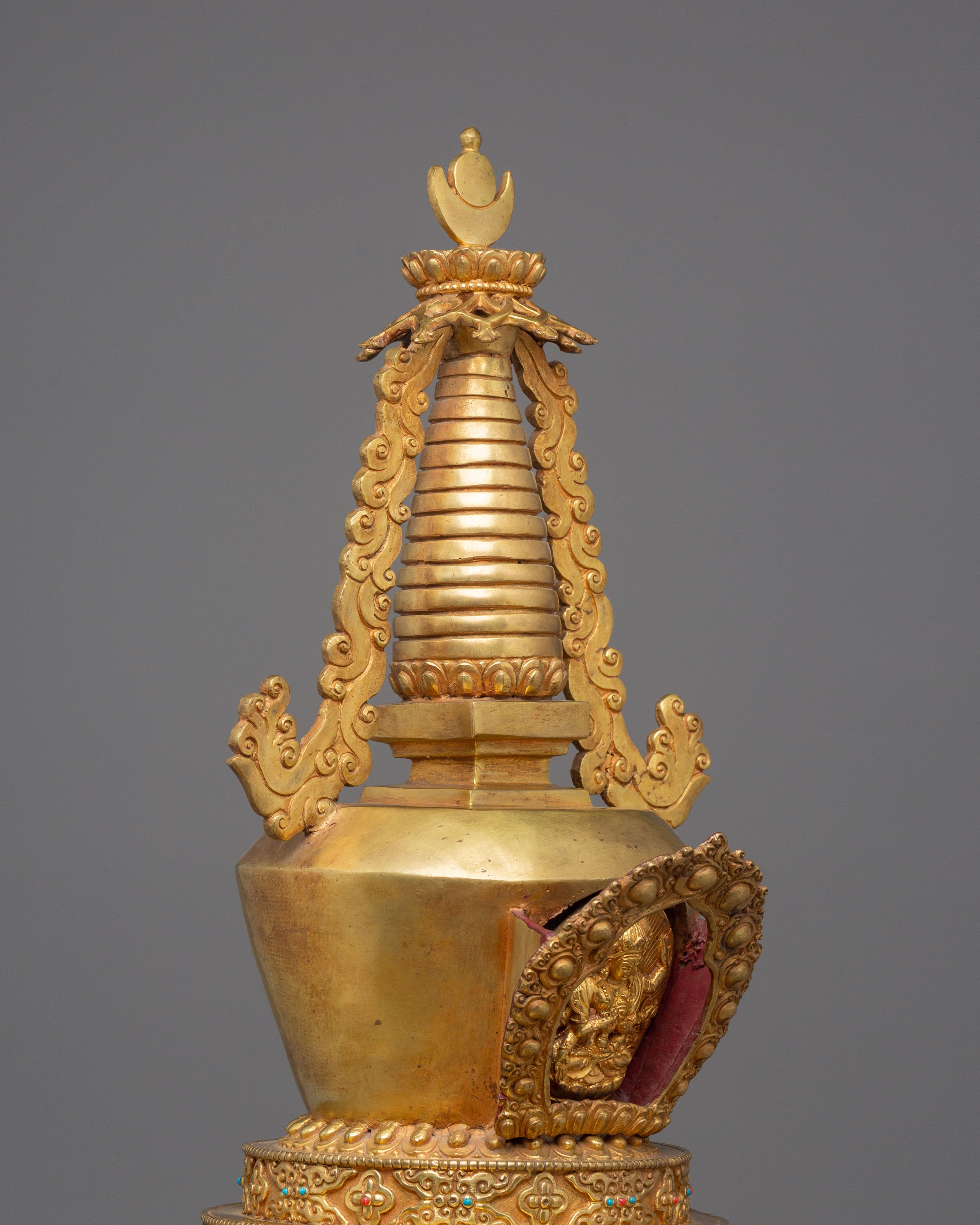 Enlightenment Symbol Stupa | Gold-Plated Buddhist Statue for Meditation