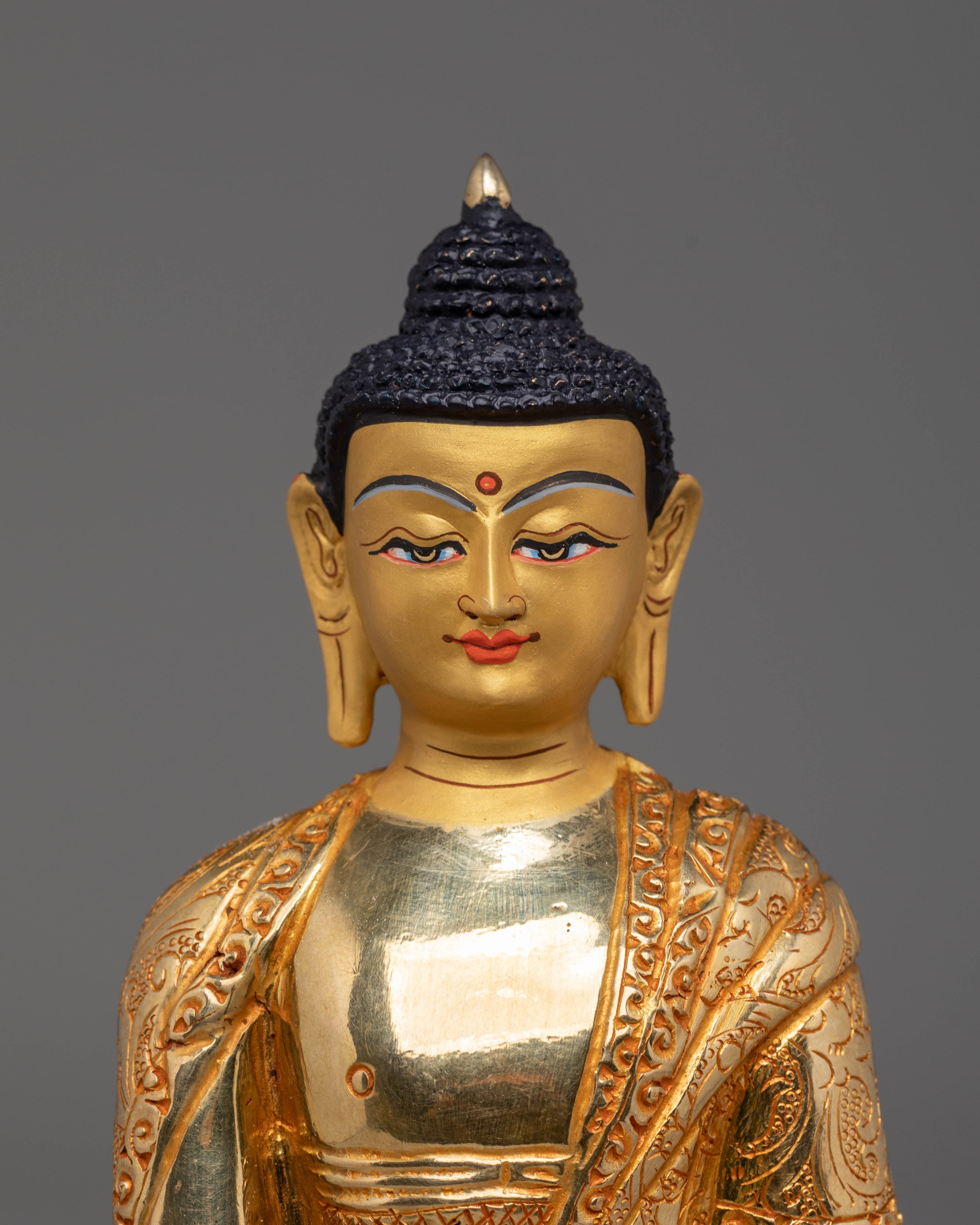 Shakyamuni Buddha Handmade Sacred Statue | Gold Plated Copper Figurine