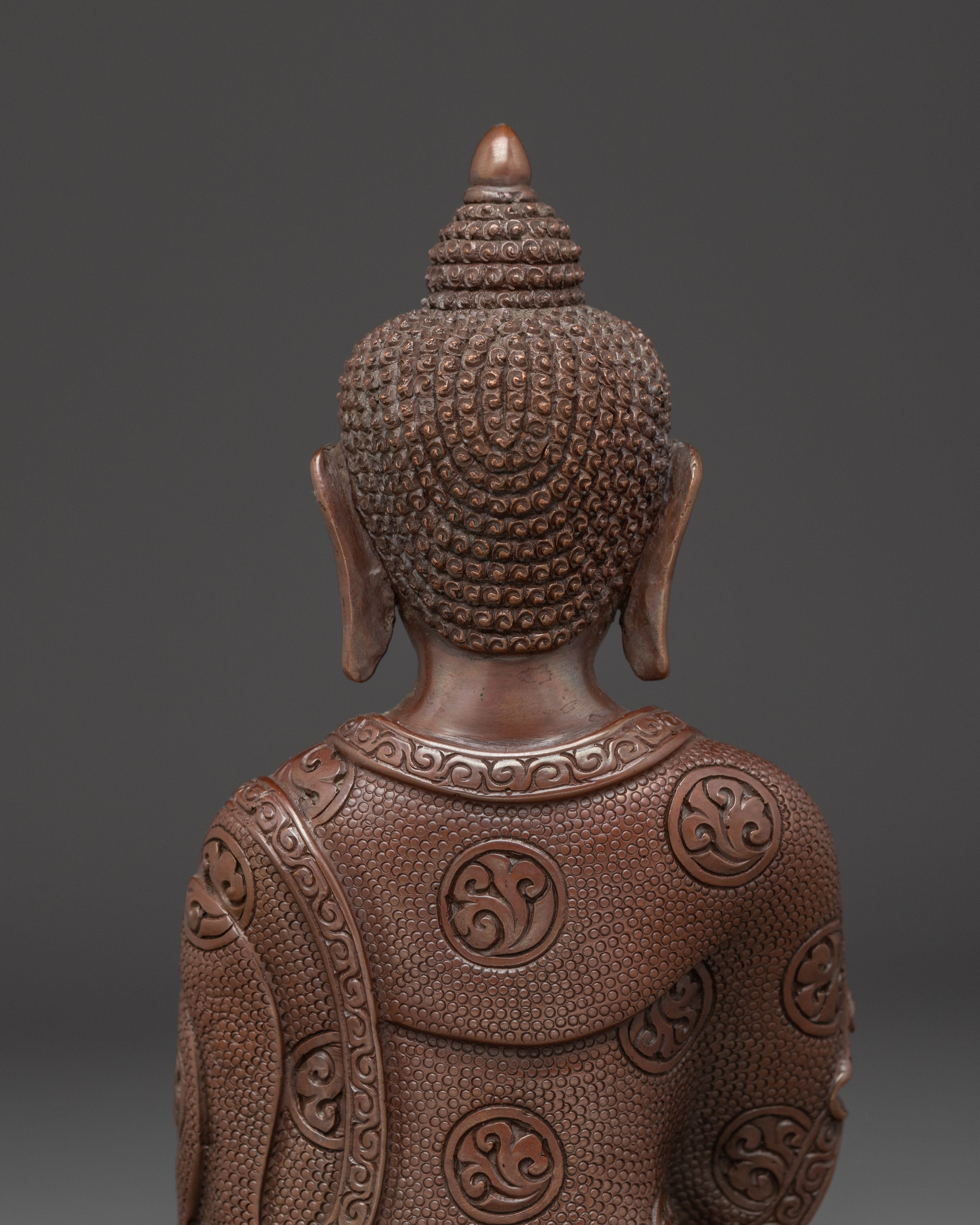 Peaceful Shakyamuni Buddha Oxidized Copper Statue | Meditative Decor