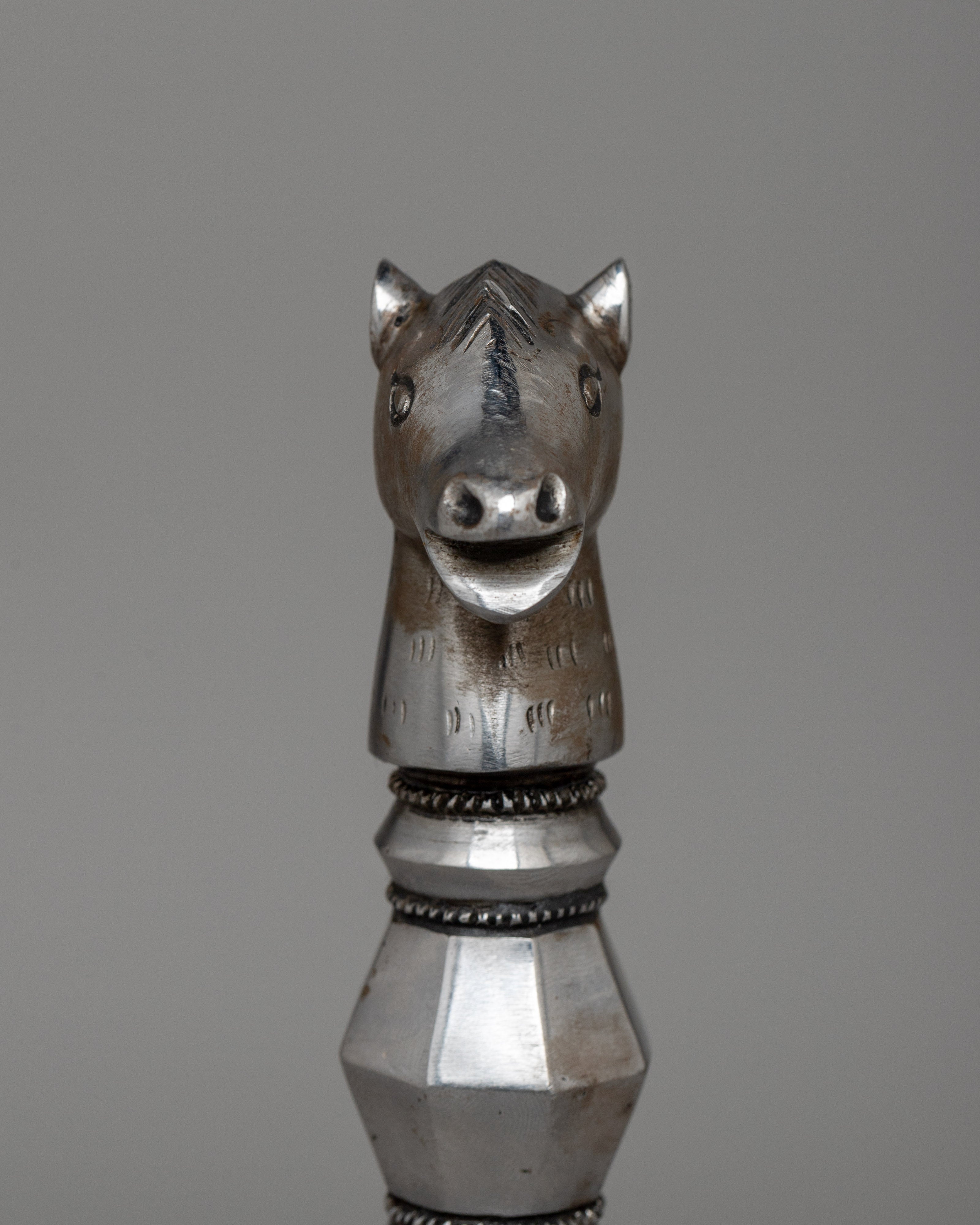 Hand-Carved Horse-Headed Iron Phurba for Ritual Practices |  Spiritual Transformation