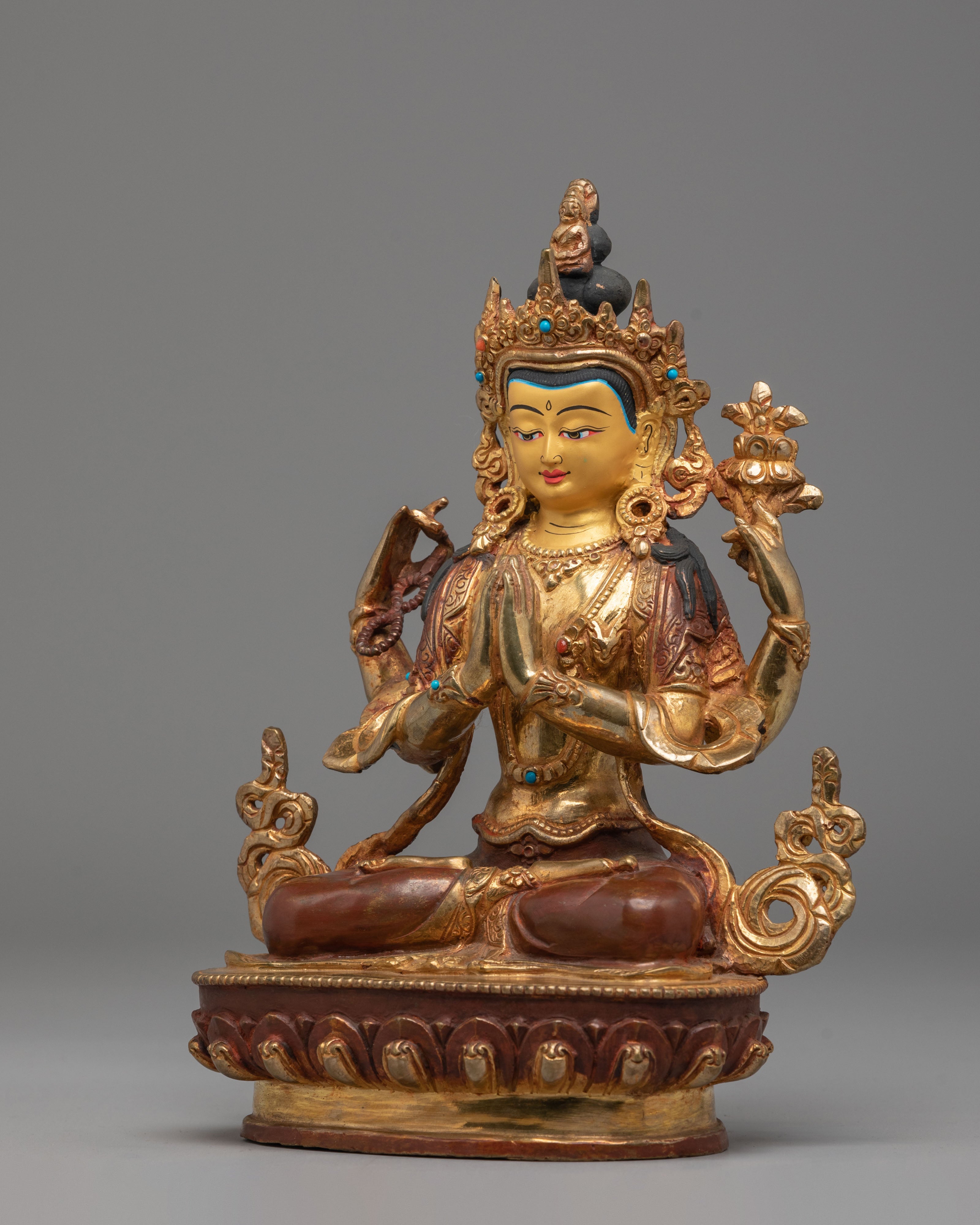 Bodhisattva Chenrezig Sacred Statue | Gold Plated Chenrezig