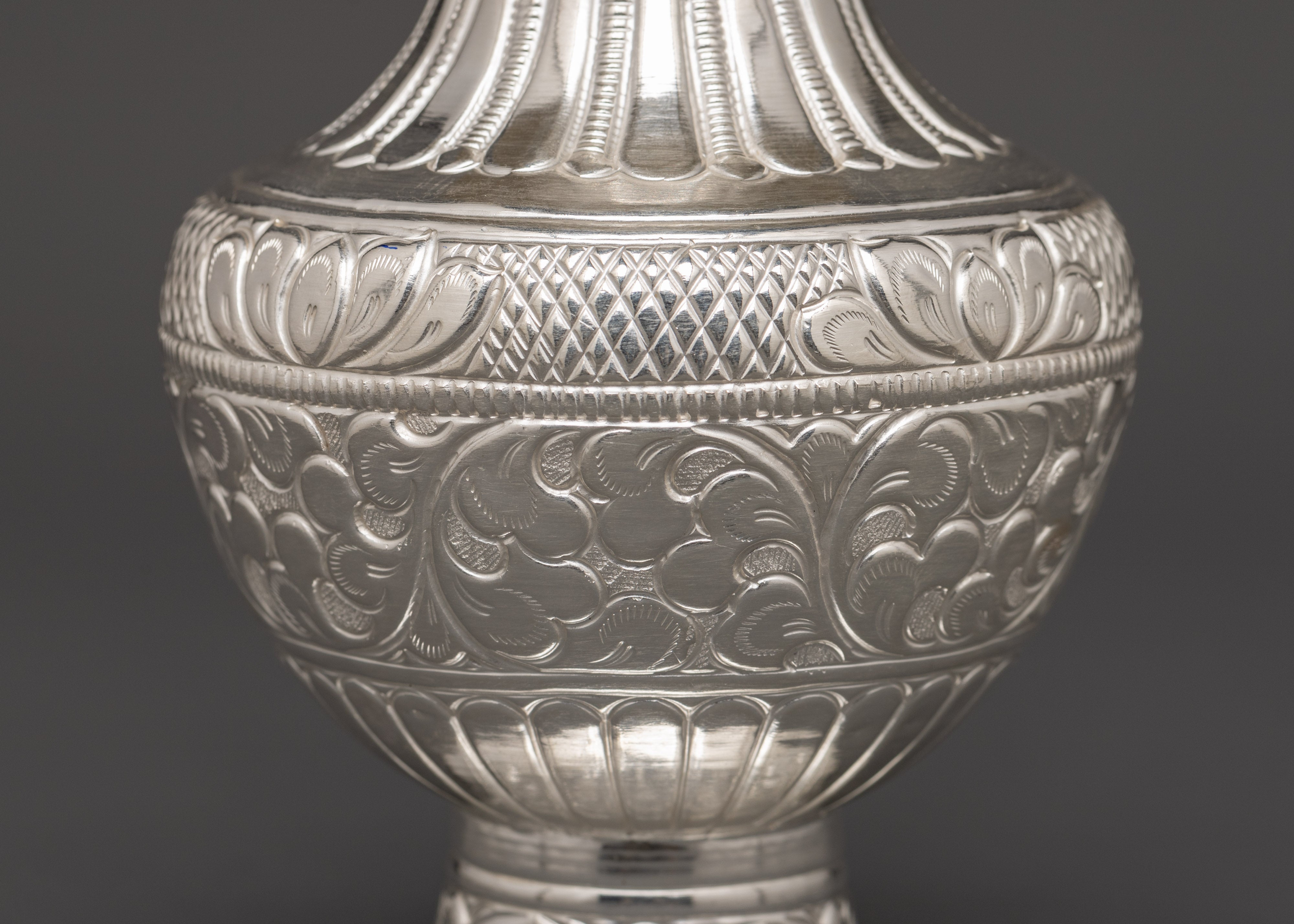 Pure Silver Karuwa with Floral Engraving | Buddhist Offering