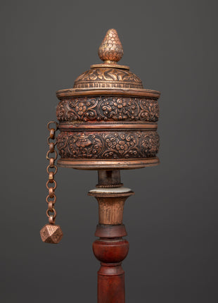 Wooden Handle Tibetan  Prayer Wheel | Sacred Buddhist Mantra Spinner