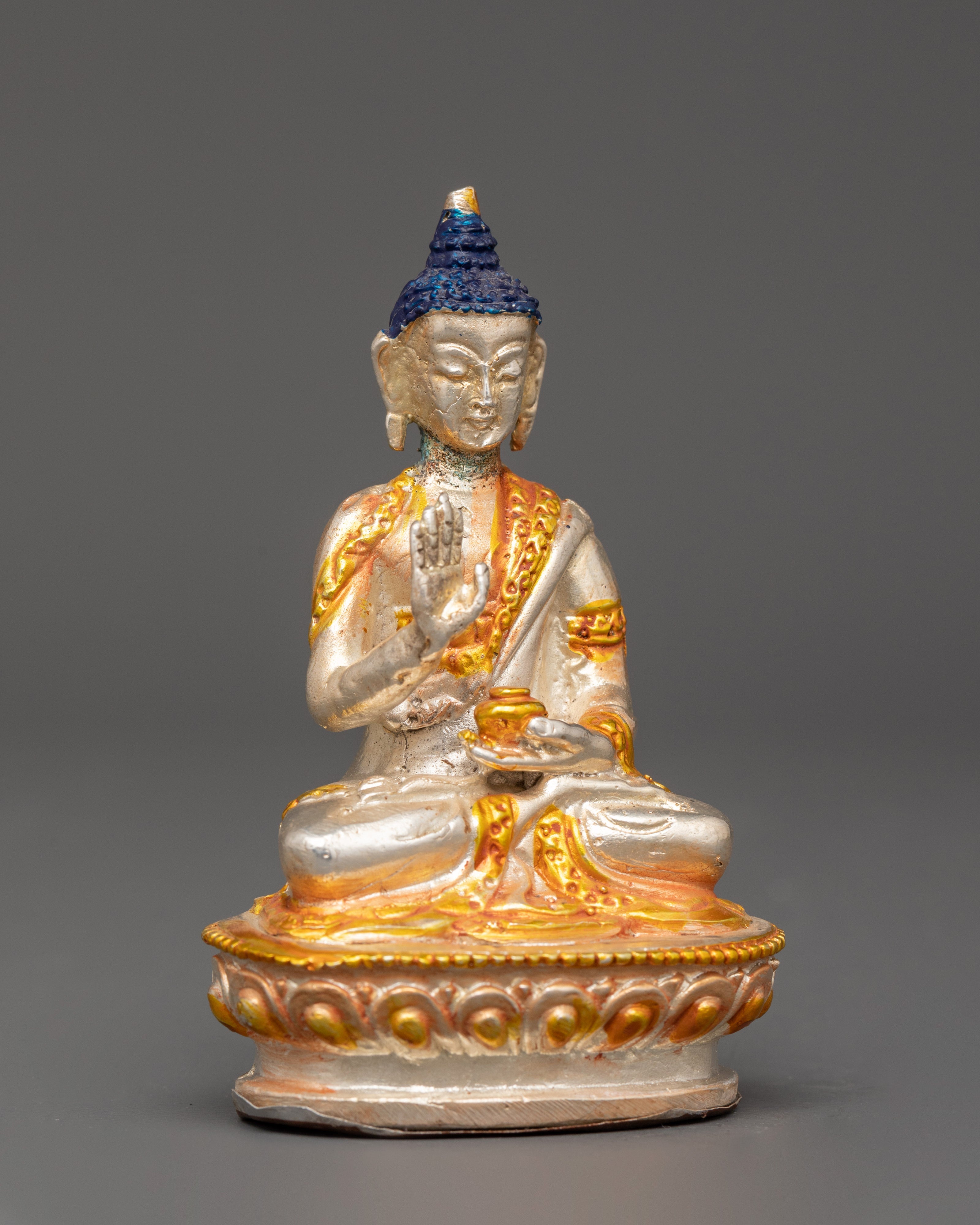 Amogasiddhi Buddha Statue | Brass Figure with Silver & Gold Plating