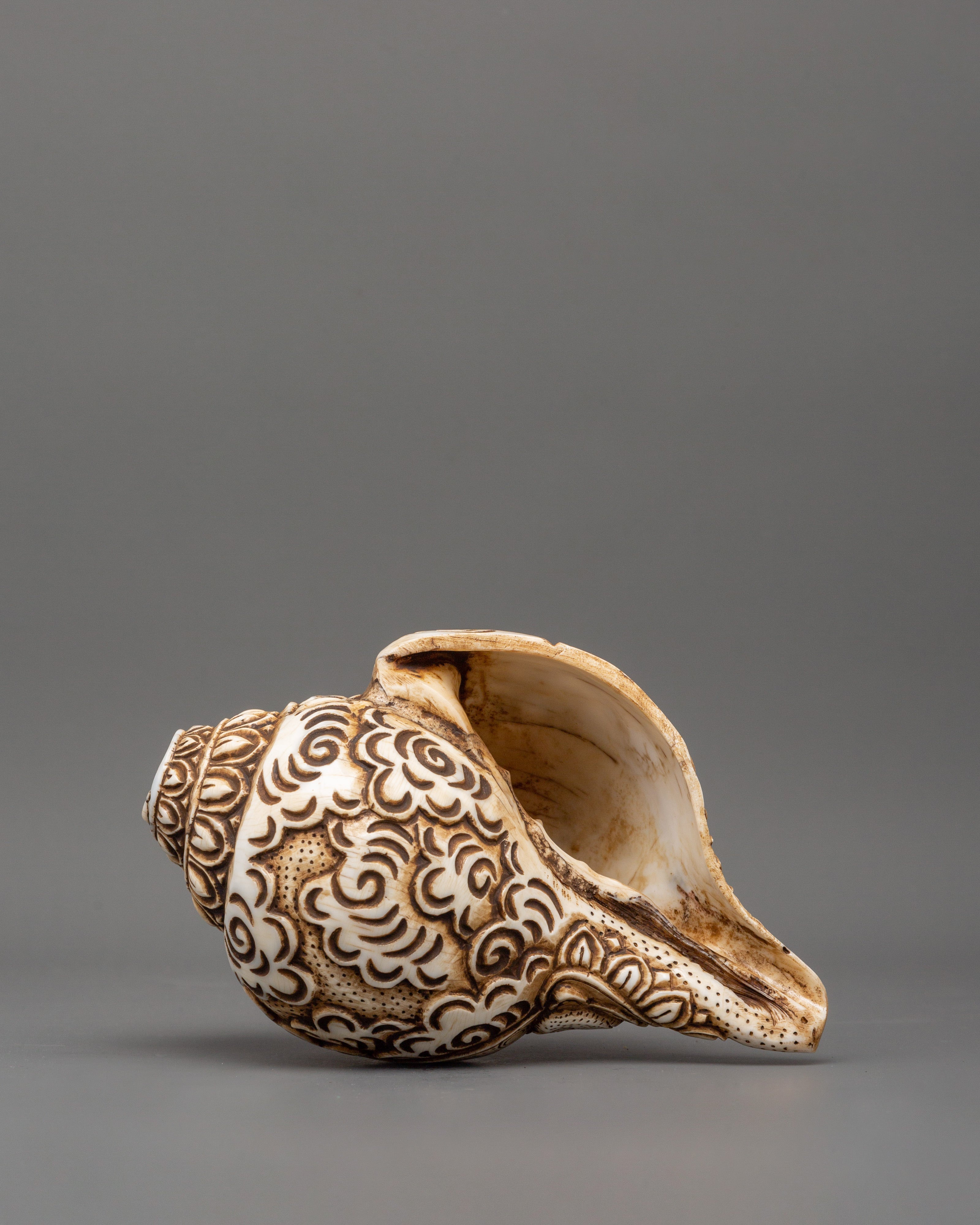 Medicine Buddha Carved Conch | Spiritual Buddhist Intricate Artwork