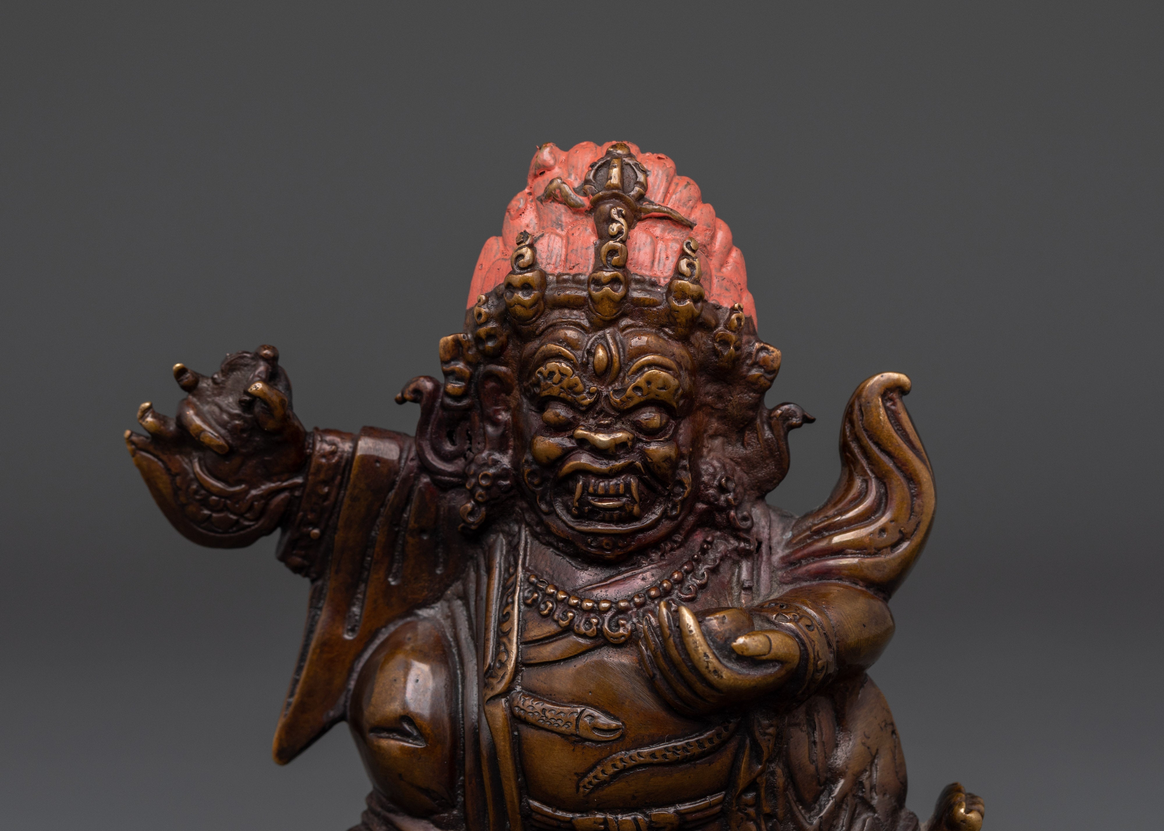 Handcrafted Mahakala Protector Statue | Copper Oxidized Tibetan Wrathful Deity Sculpture