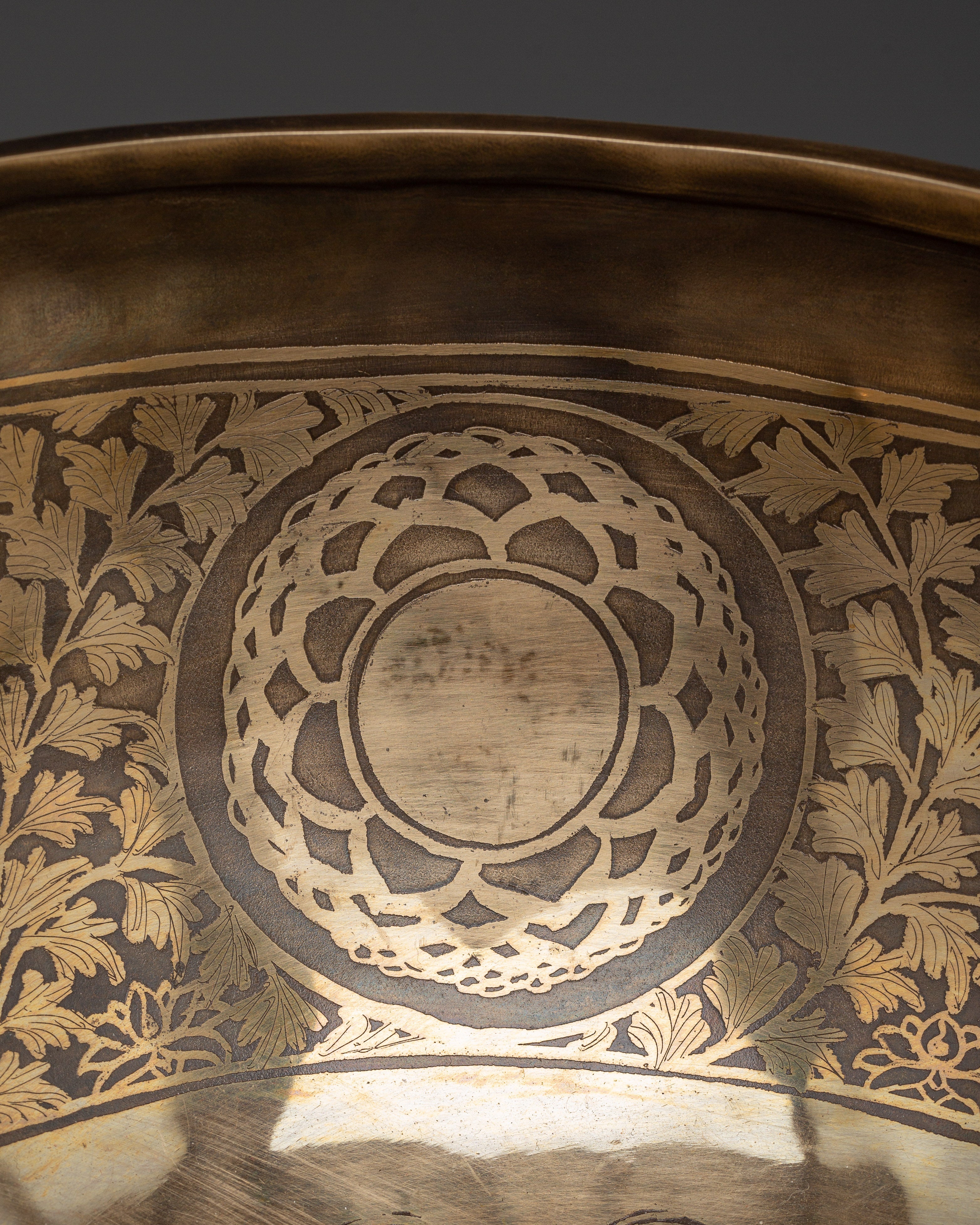 Handcrafted Brass Tibetan Singing Bowl | Sacred Flower of Life Design
