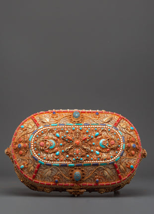 Gold-Plated Tibetan Treasure Box |  Buddhist Altars and Sacred Himalayan Artwork
