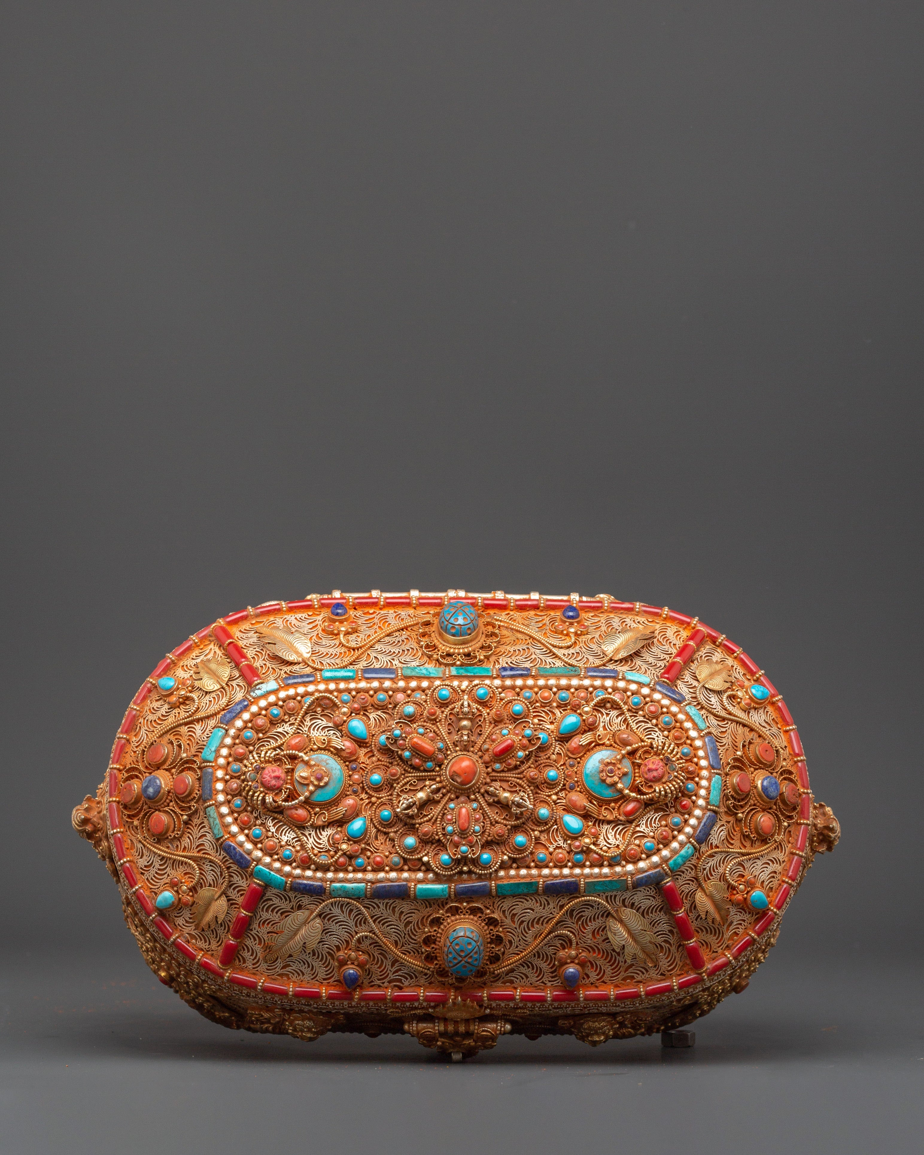 Gold-Plated Tibetan Treasure Box |  Buddhist Altars and Sacred Himalayan Artwork