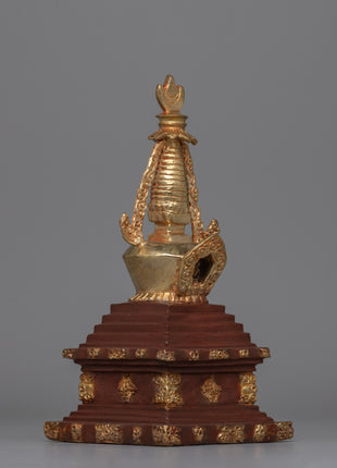 Gold-Plated Tibetan Stupa with Bronze Accents | Meditation and Spiritual Spaces