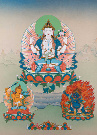 Chenresig with Vajrapani and Manjushri Thangka Print