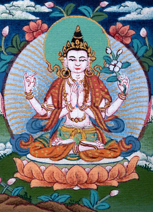 Avalokiteshvara Buddhism Mini Thangka | Traditional Buddhist Art