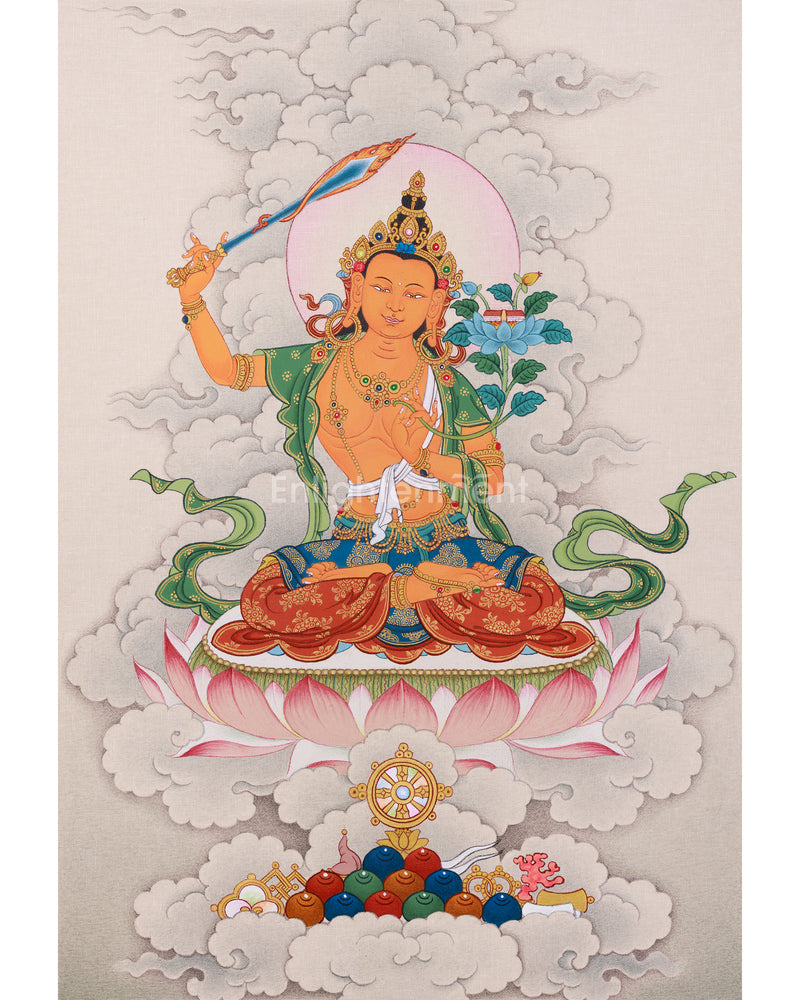 Sacred Compact Manjushri Thangka | Wisdom, Insight & Spiritual Awakening