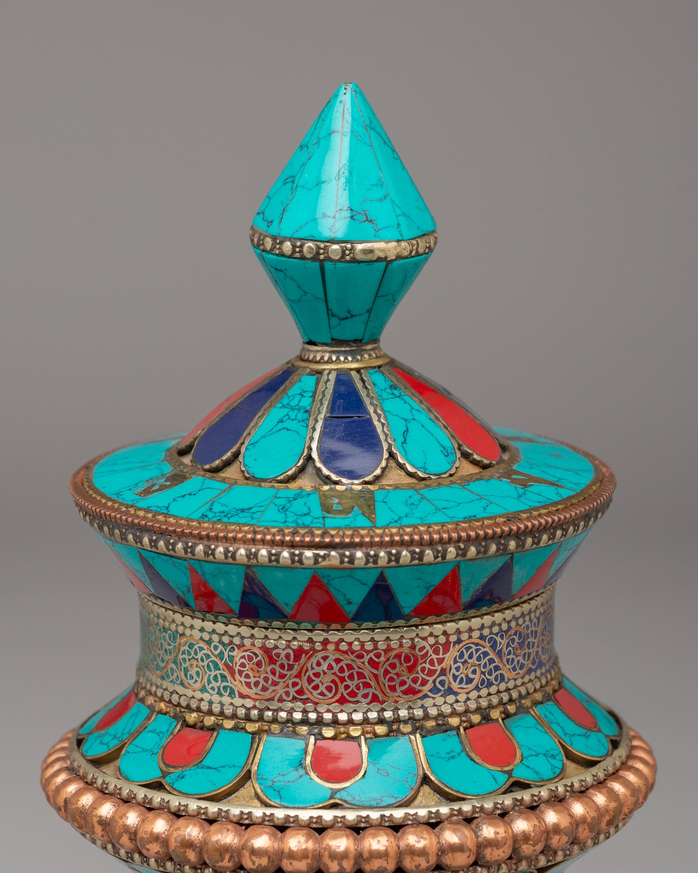 Handmade Tibetan Ritual Prayer Wheel | Copper Body with Gemstones