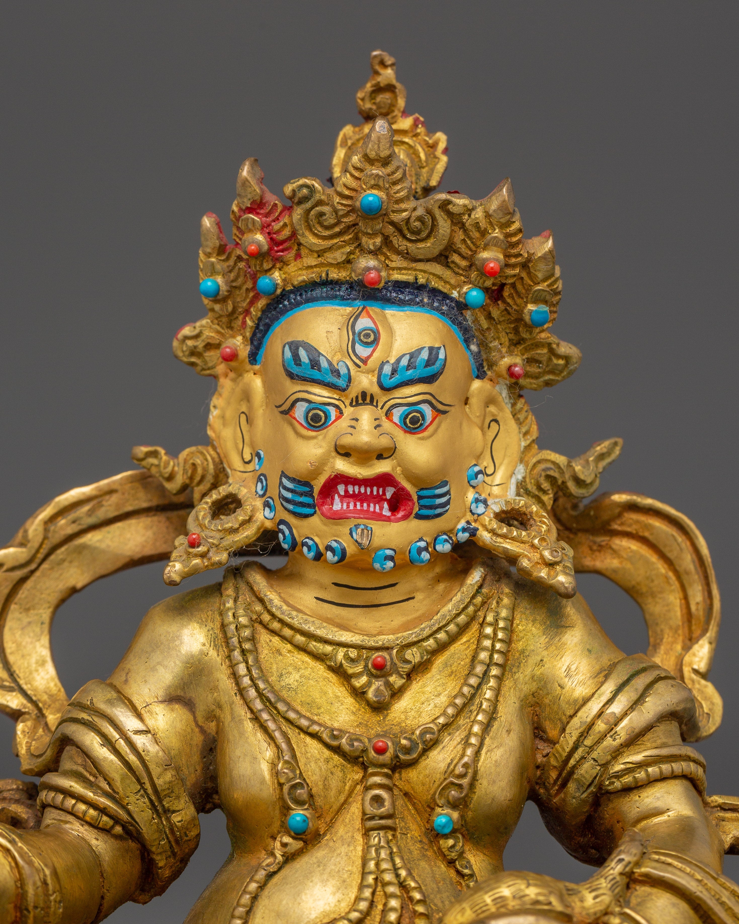 Wealth Icon Dzambhala Handmade Statue | Copper Body, Gold Gilded, Acrylic Color