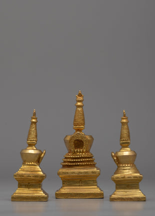 Gold-Plated Buddhist Stupa Set | Symbol of Enlightenment