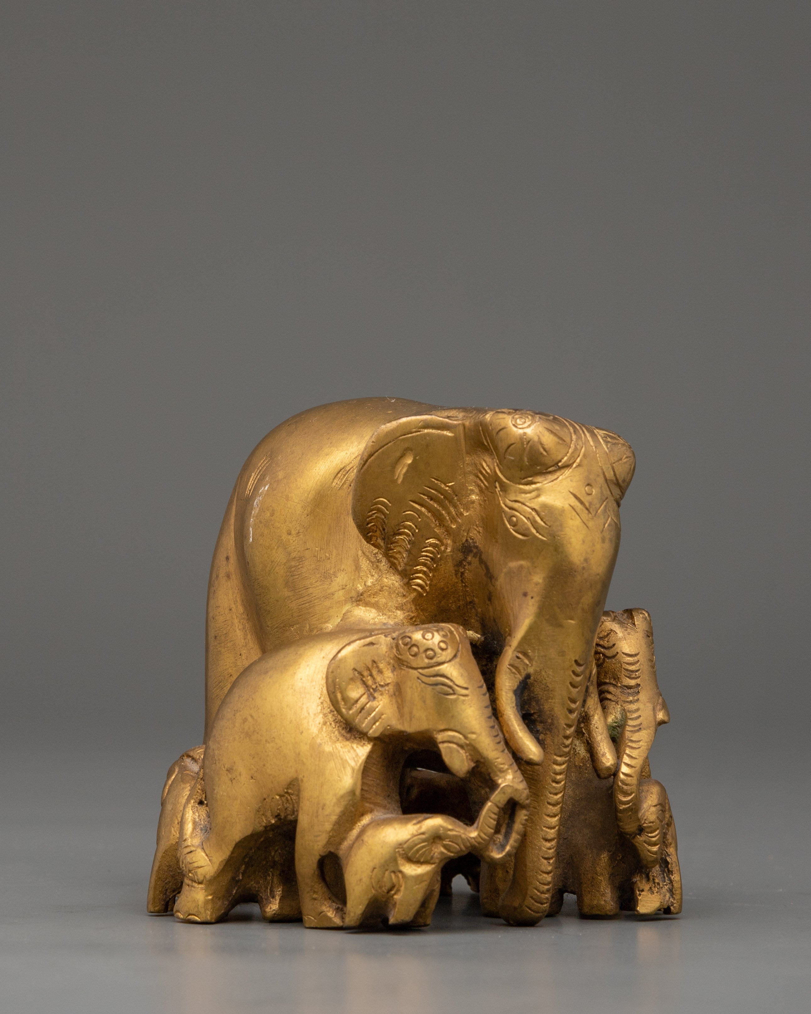 Handcrafted Brass Elephant Family Sculpture | Symbolic Elephant Set for Home Decor