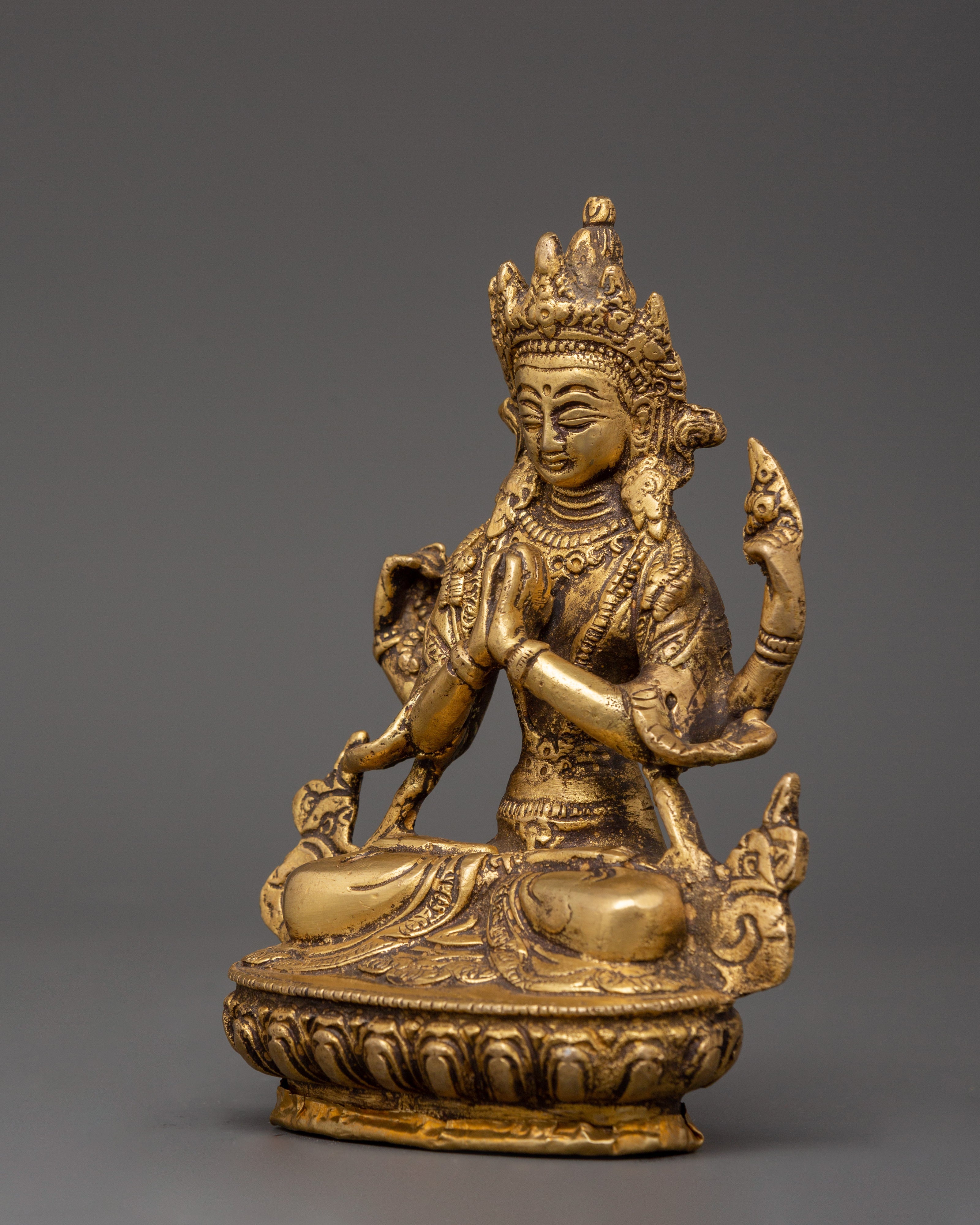 Handcrafted Brass Chenresig Statue | Tibetan Buddha of Compassion